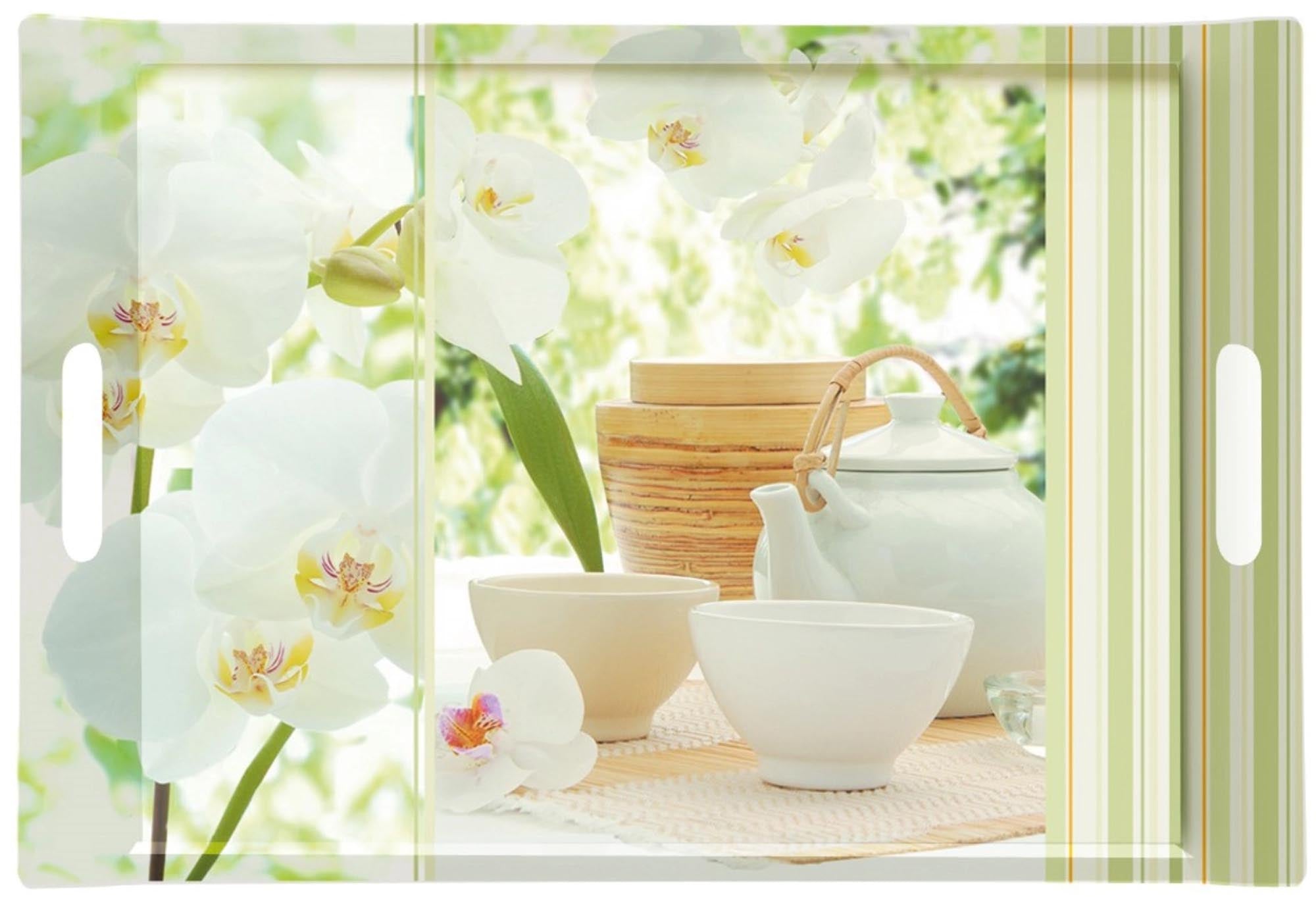 Entdecken Sie das stilvolle Asian Interior Tablett mit Griffen von Easy Life (49x34 cm) – ideal zum Servieren und Dekorieren!