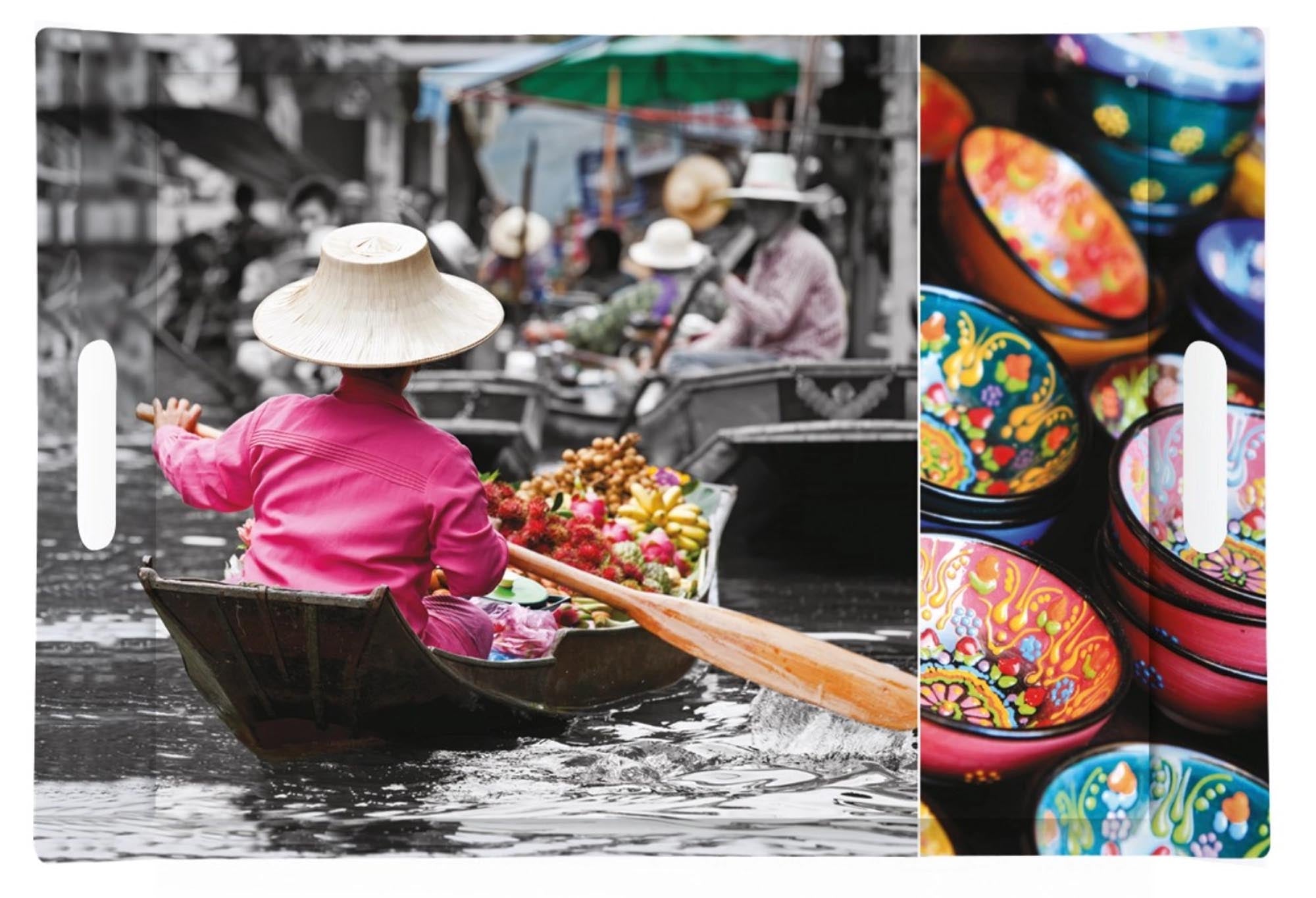 Stilvolles Bangkok Tablett 49x34cm von Easy Life: robust, leicht zu reinigen, mit Griffen für einfaches Servieren. Elegantes Design.