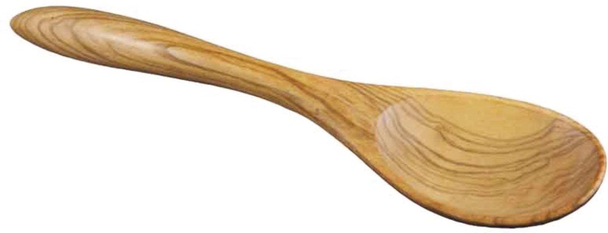 Eleganter 33 cm Löffel aus Olivenholz von Bérard, ideal für grosse Töpfe. Robust, antibakteriell, pflegeleicht, mediterranes Flair.