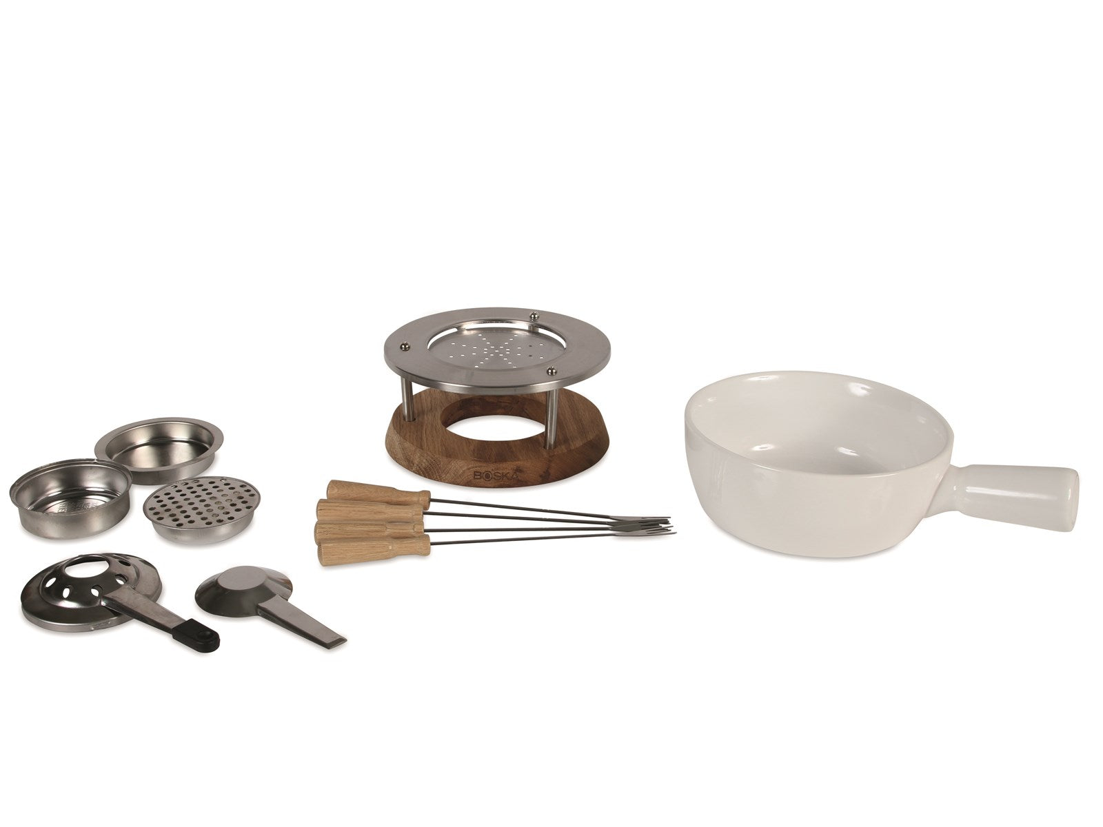 Das Fondue-Set Bianco 1.3lt von Boska ist ein hochwertiges Edelstahl-Set mit Keramikschüssel, ideal für Gasherde. Perfekt für Fondue-Liebhaber!