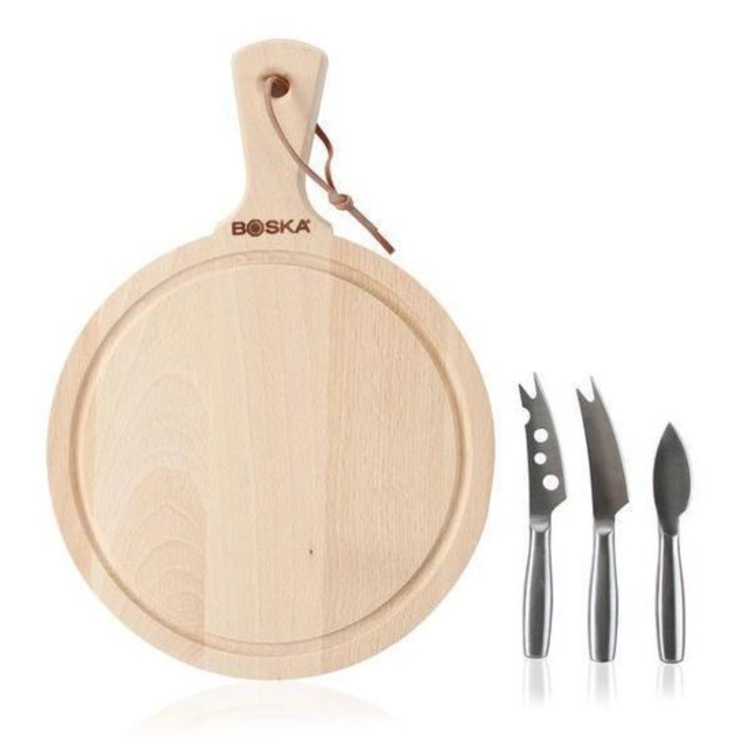 Cheese Set Round Amigo <tc>braun</tc> stainless steel beech 335x238x30mm