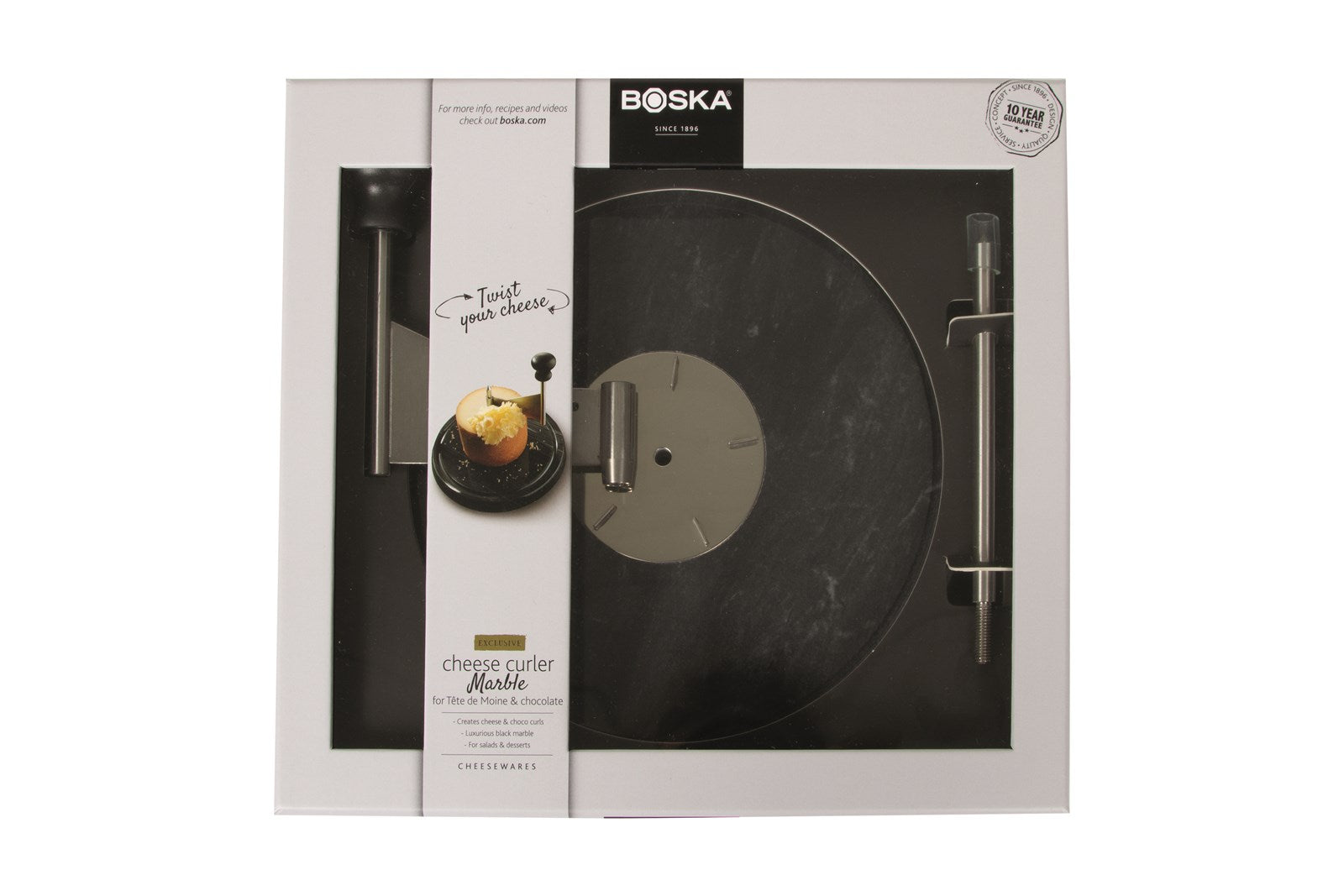 Hochwertiger Käseschaber aus Marmor und Edelstahl von Boska – perfekt für Käseliebhaber, um Käse stilvoll zu schneiden und zu präsentieren.