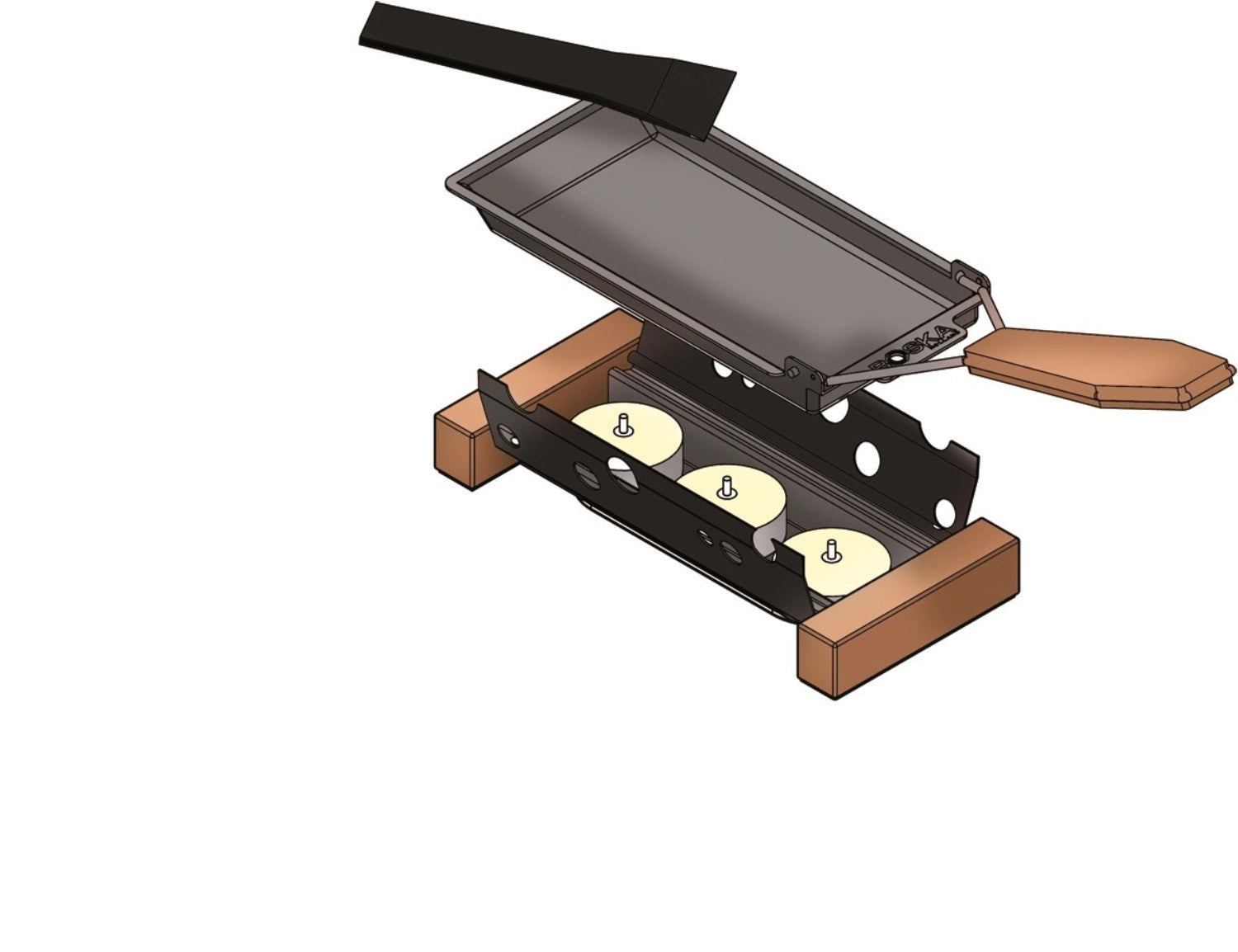 Praktische und stilvolle Partyclette® ToGo Oslo aus edler Eiche, perfekt für Raclette-Genuss unterwegs, Maße: 19.5x9.5x5.0cm.