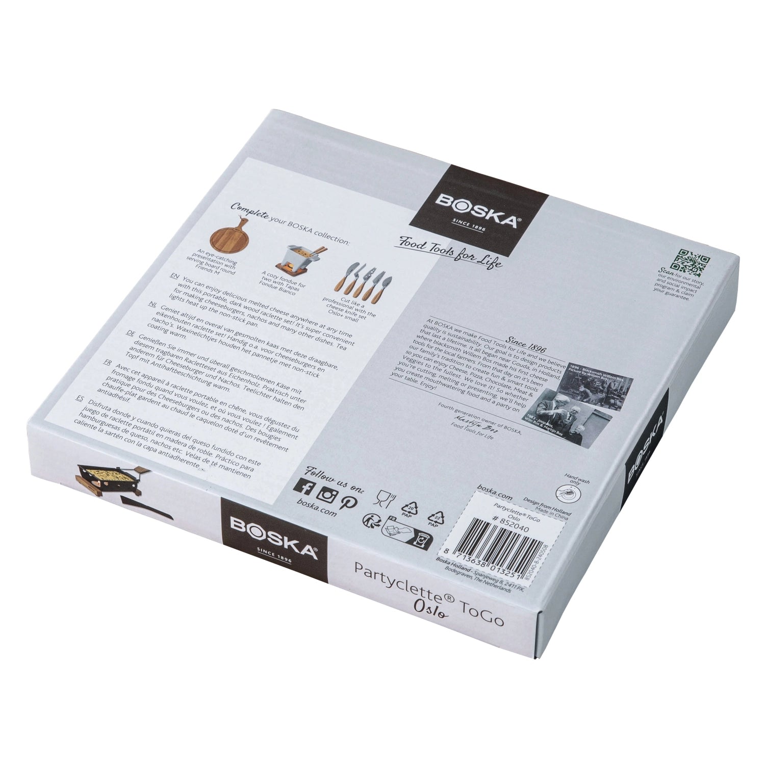 Praktische und stilvolle Partyclette® ToGo Oslo aus edler Eiche, perfekt für Raclette-Genuss unterwegs, Maße: 19.5x9.5x5.0cm.