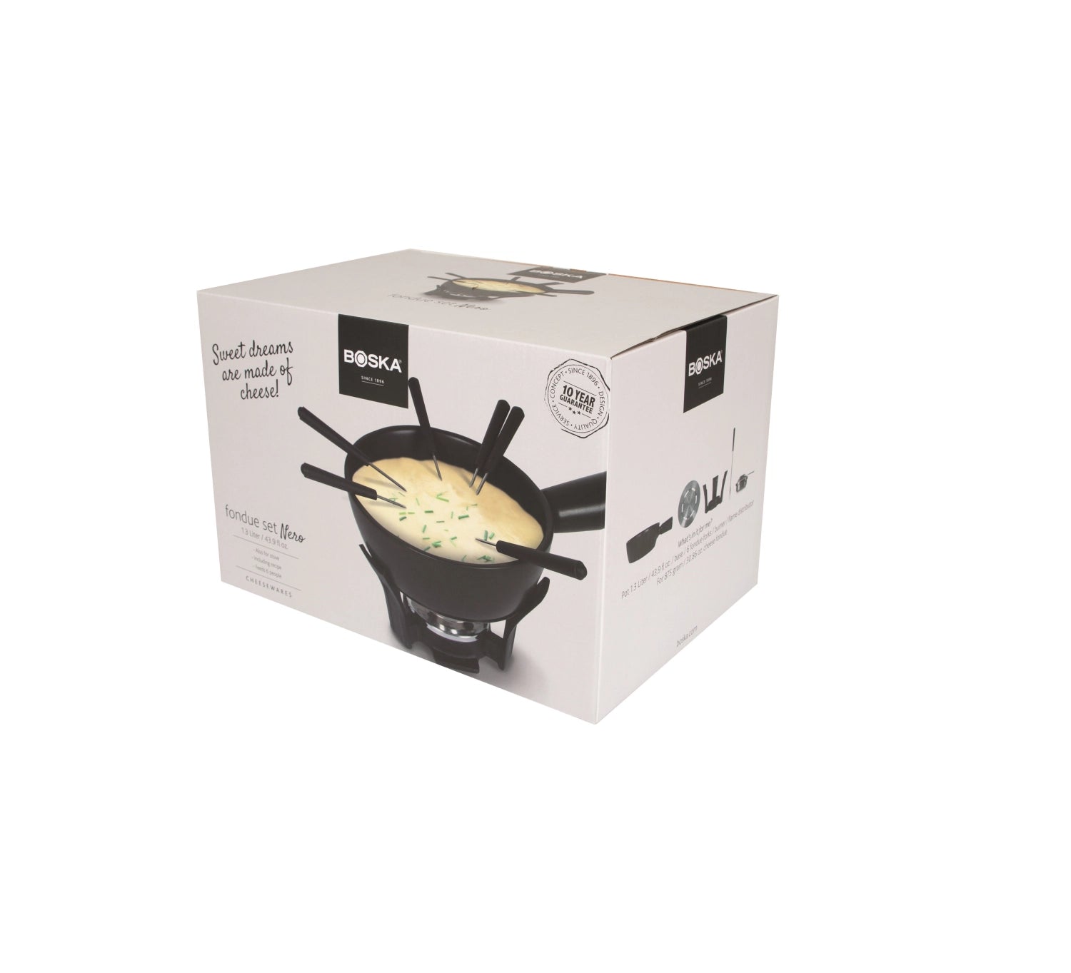 Elegantes Fondue-Set Nero von Boska, 1.3L, ideal für gesellige Abende, kombiniert stilvolles Design mit praktischer Nutzung für köstliche Fondue-Erlebnisse.