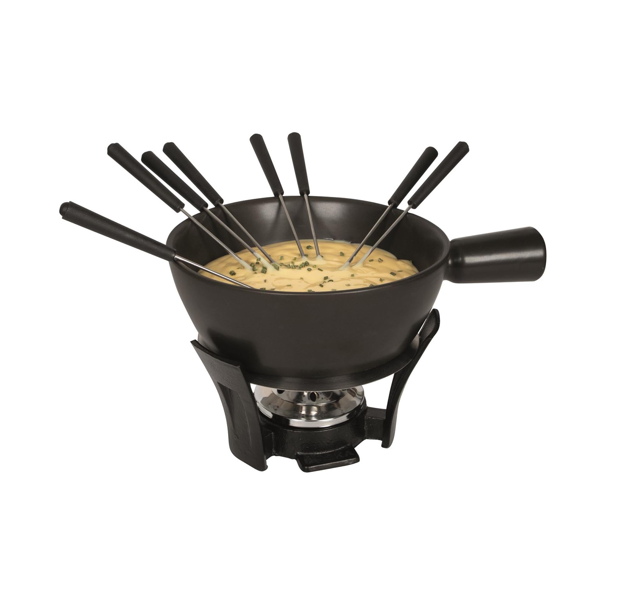 Entdecken Sie das Boska Fondue-Set Nero L, 2,2L: Hochwertiger Edelstahl und elegante Keramik vereinen sich für genussvolle Fondue-Abende. Spülmaschinenfest!