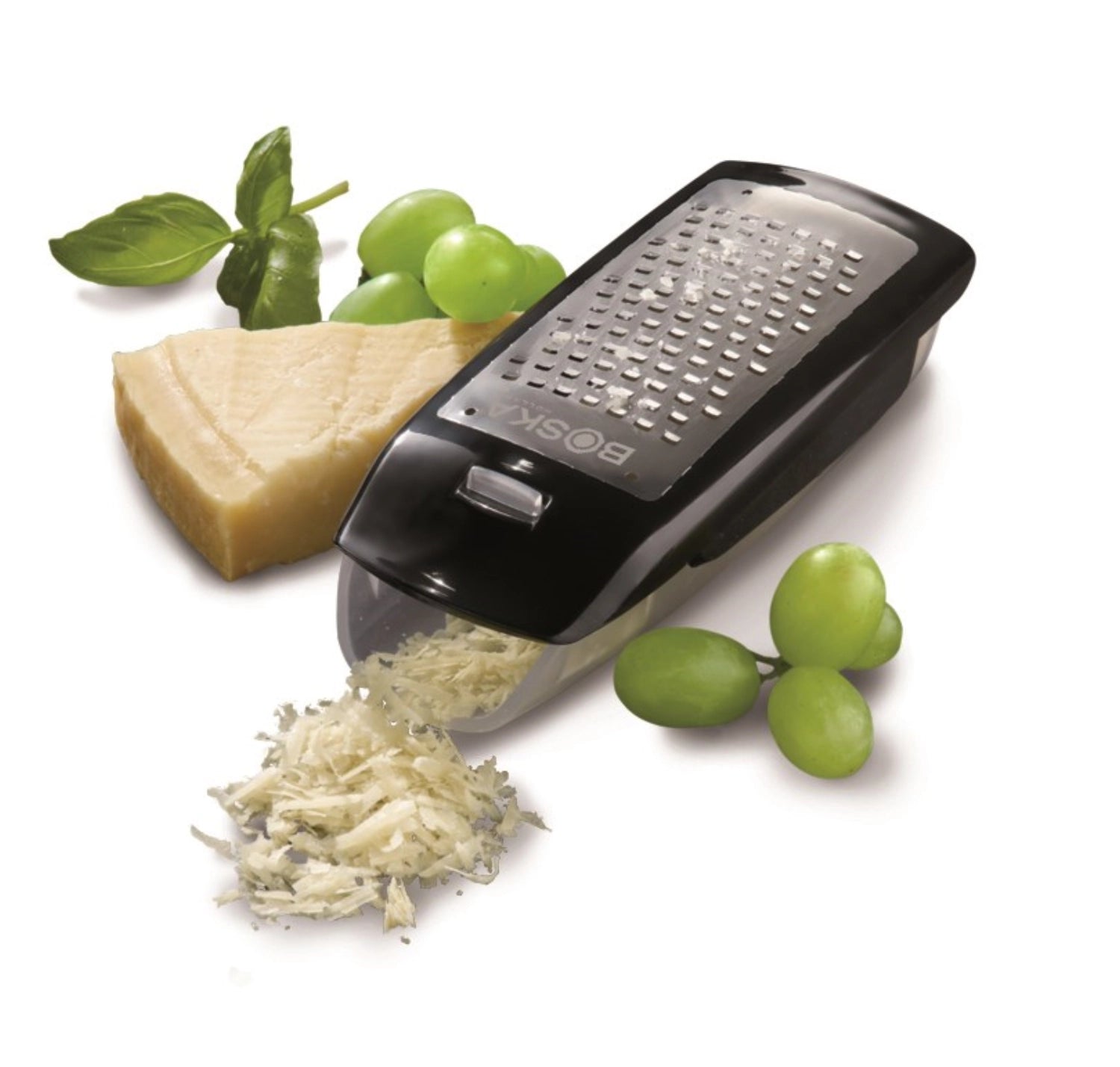 Praktische Easy Grater von Boska, ideal zum schnellen Reiben von Käse und Gemüse, ergonomisches Design für müheloses Arbeiten in der Küche.