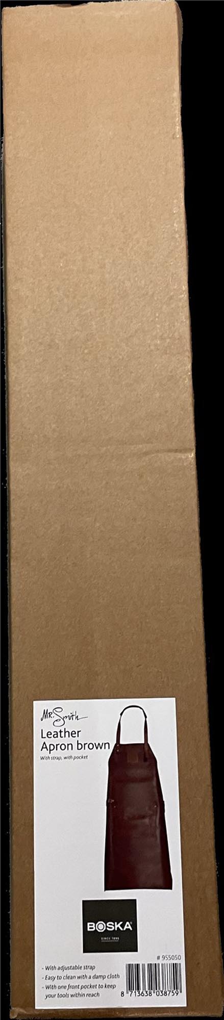 Braune Mr. Smith Küchenschürze mit praktischer Tasche, ideal für Kochliebhaber, stilvoll und funktional, perfekt für die Küche.