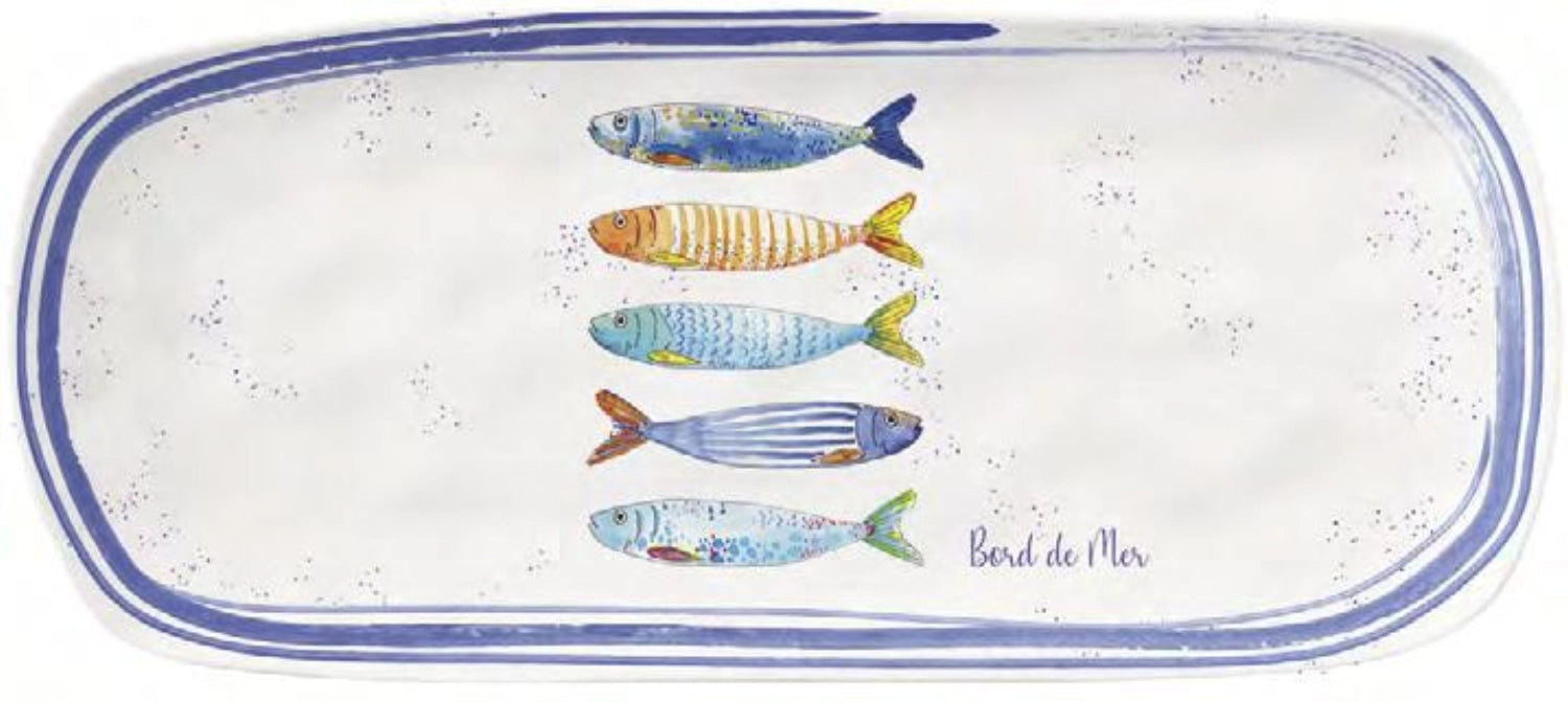Stilvolle Servierplatte Bord de Mer von Easy Life, 40x17.5cm, aus feinem Porzellan, verziert mit maritimen Designs, ideal für besondere Anlässe.