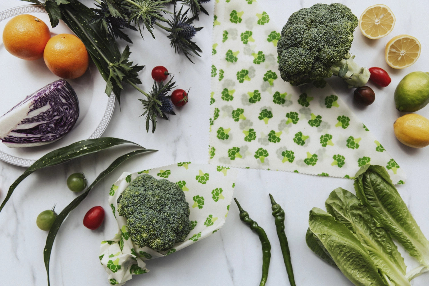 Set of 3 beeswax cloth broccoli, 18x20.25x28.33x35.5cm