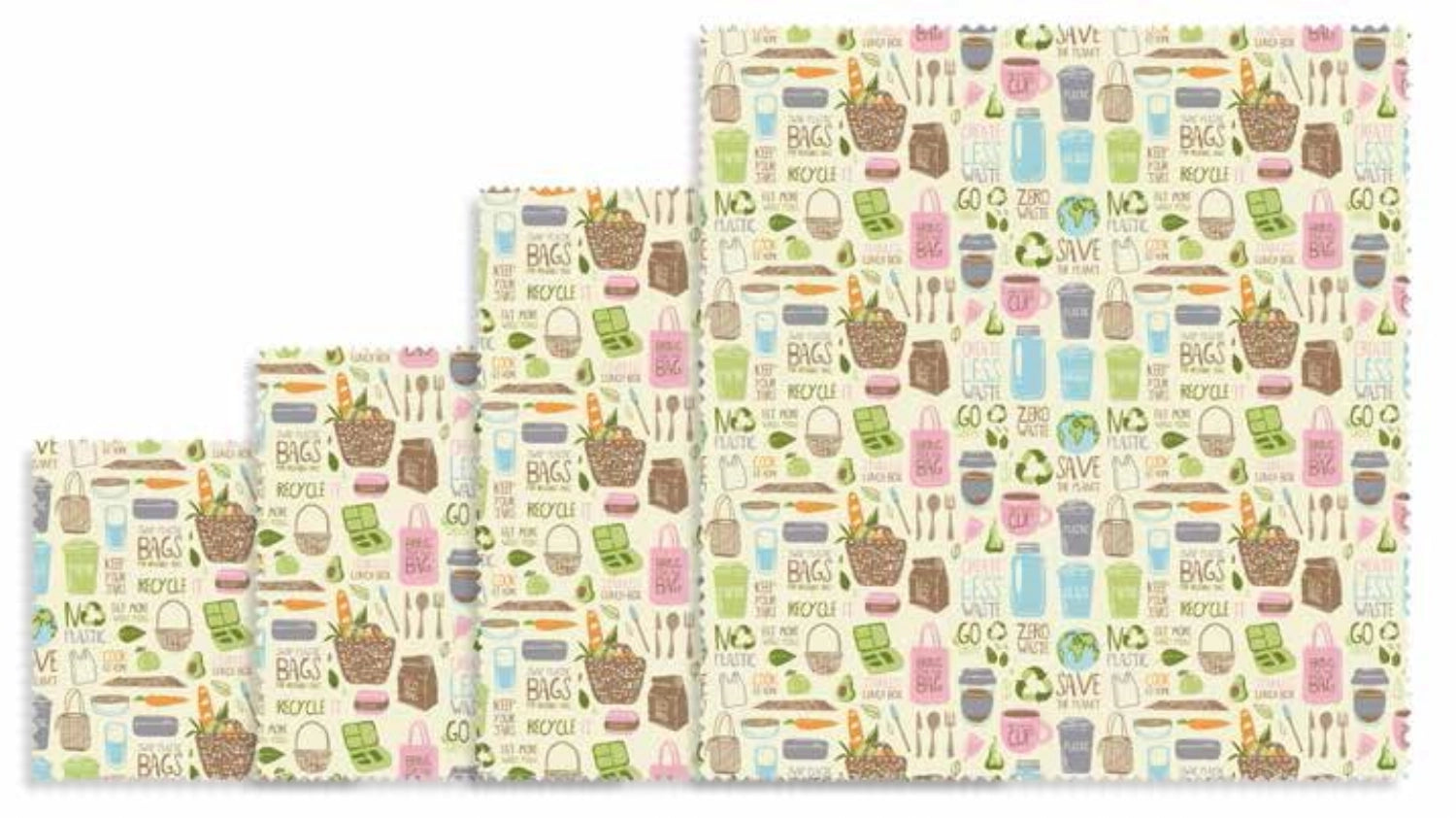 Set of 4 beeswax cloth zero waste, 16x16, 18x20, 25x28, 33x35.5