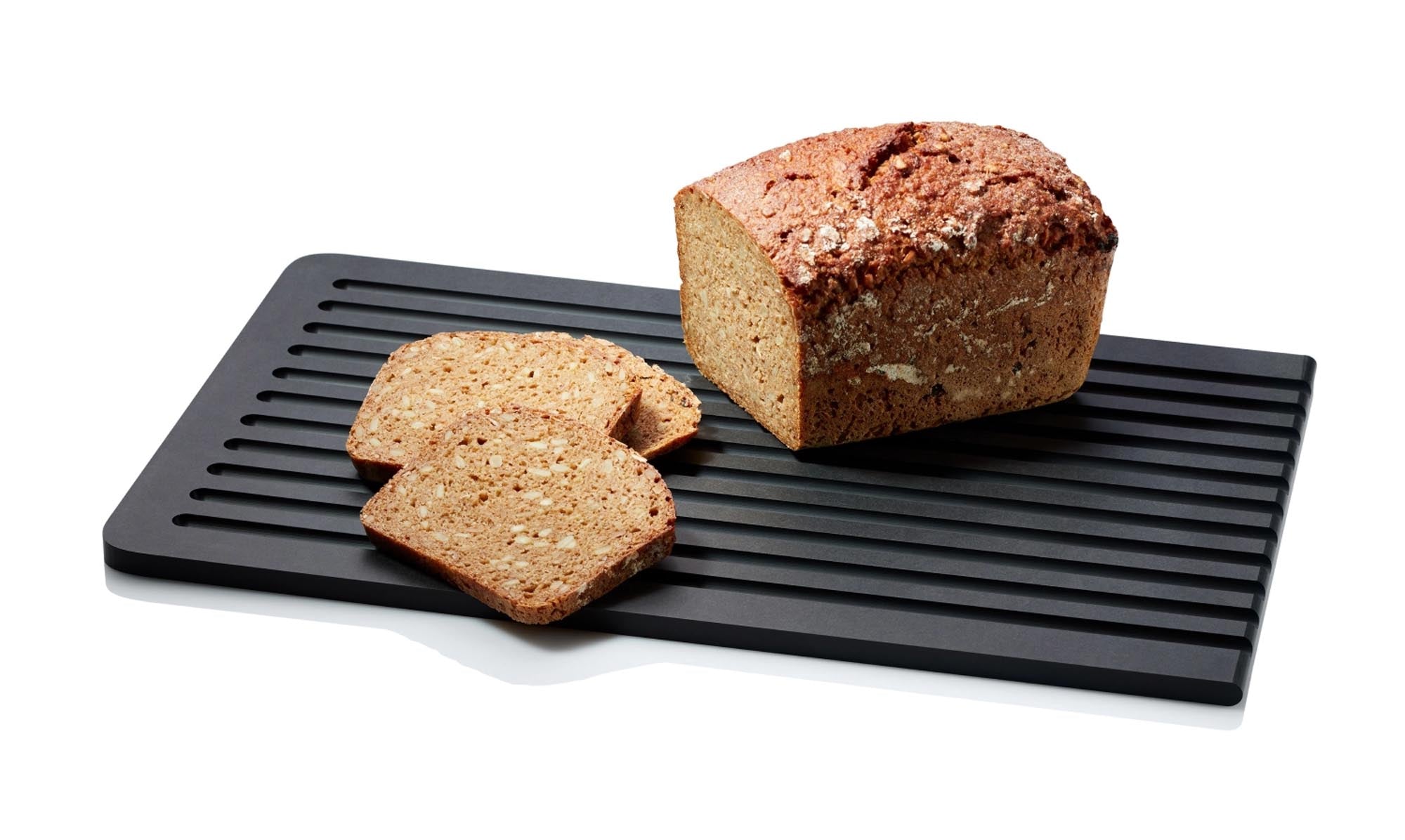 Elegantes, schwarzes Brotschneidebrett mit Saftrille von Continenta.