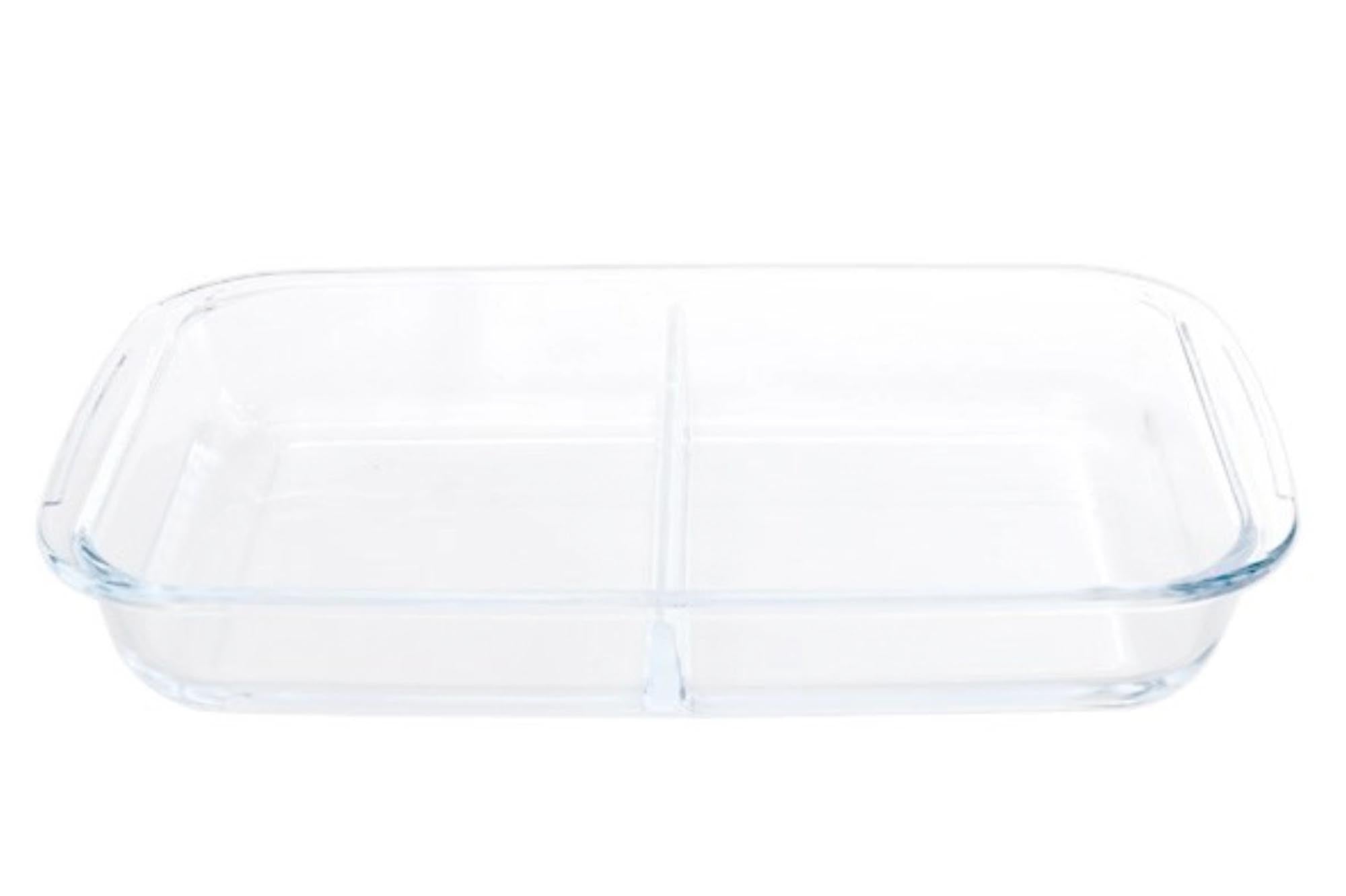 Elegante 500° Auflaufform von Cosy & Trendy: 2 Fächer, 34.5x21x5.1 cm, hitzebeständiges Borosilikatglas, ideal für Aufläufe & Gratins.