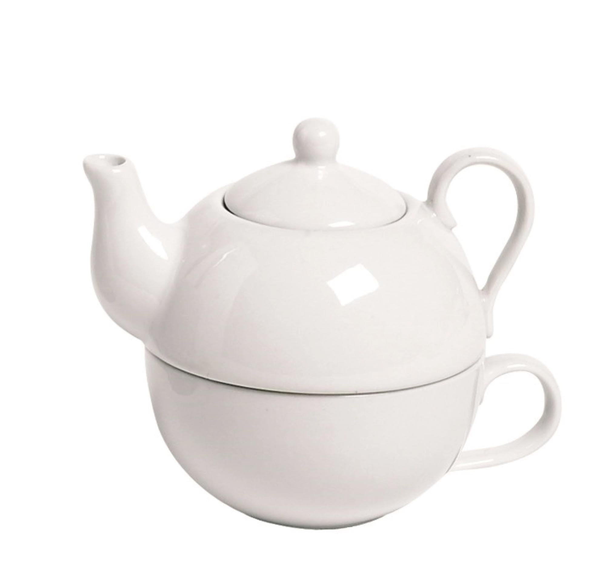 Elegante Teekanne mit Tasse in Weiss, 26cl/21cl, aus langlebiger Keramik. Perfekt für stilvolle Teestunden. Cosy & Trendy.