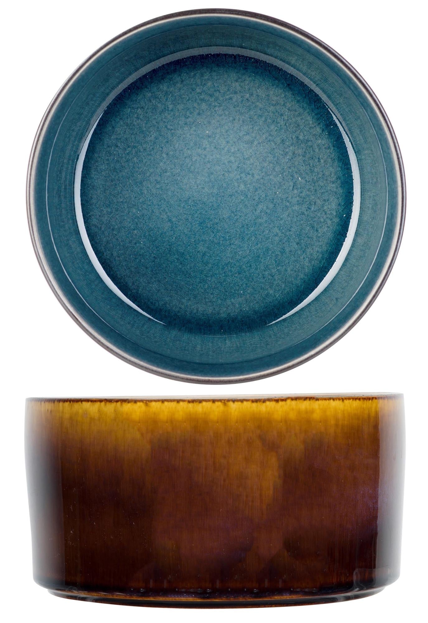 Elegante, blaue Porzellanschüssel (Ø 14x8 cm) von Cosy & Trendy: robust, spülmaschinenfest, ideal für Salate & Desserts.