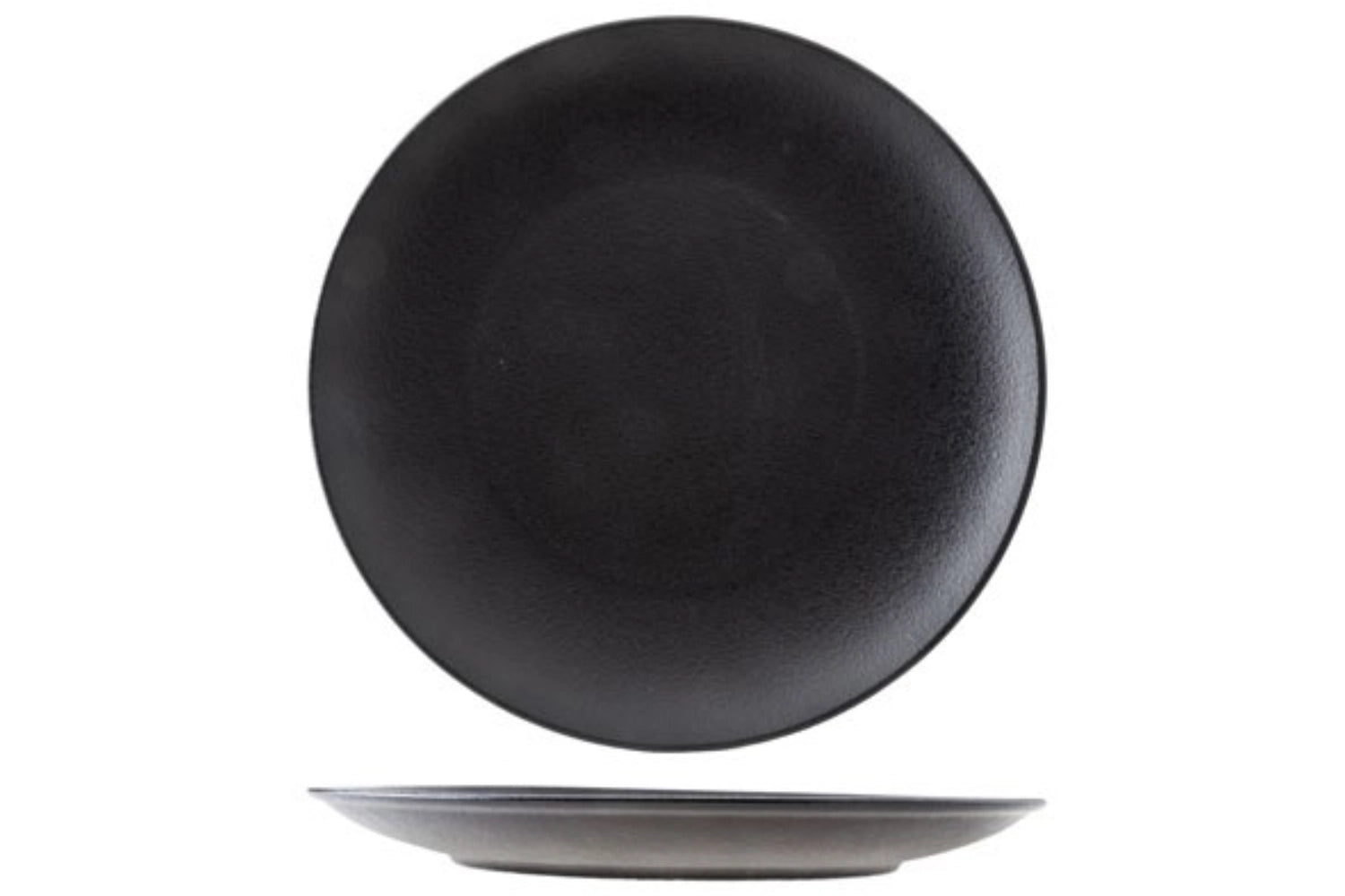 Elegante schwarze Coupe-Platte von Blackstone, Ø 27 cm, perfekt für ansprechende Präsentationen und festliche Tischgestaltungen.