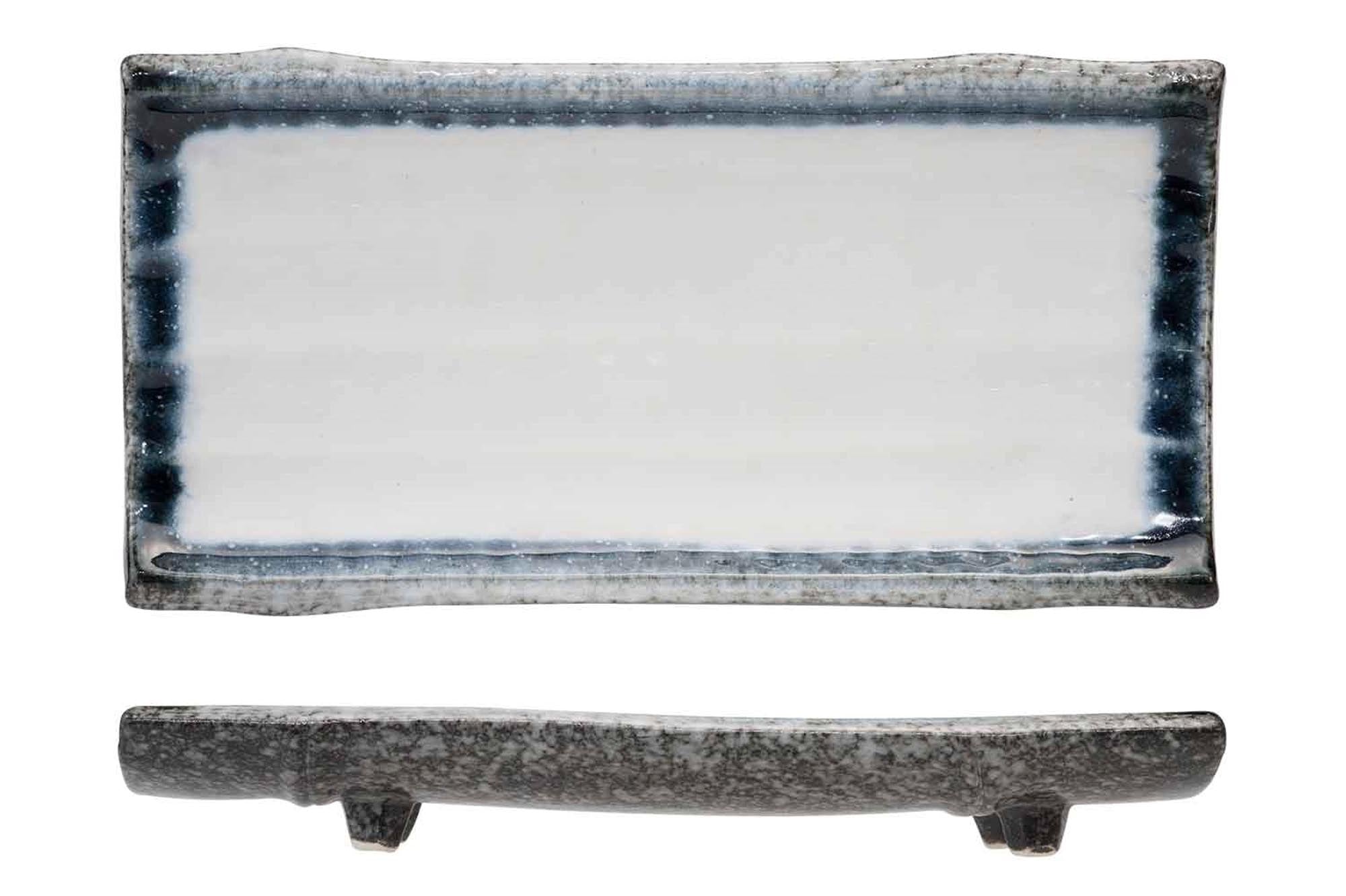 Elegante Sea Pearl Schale aus robustem Steingut, 24,5x12,5x3,5 cm, mit perlmuttschimmerndem Design und stabilen Füssen. Spülmaschinenfest.