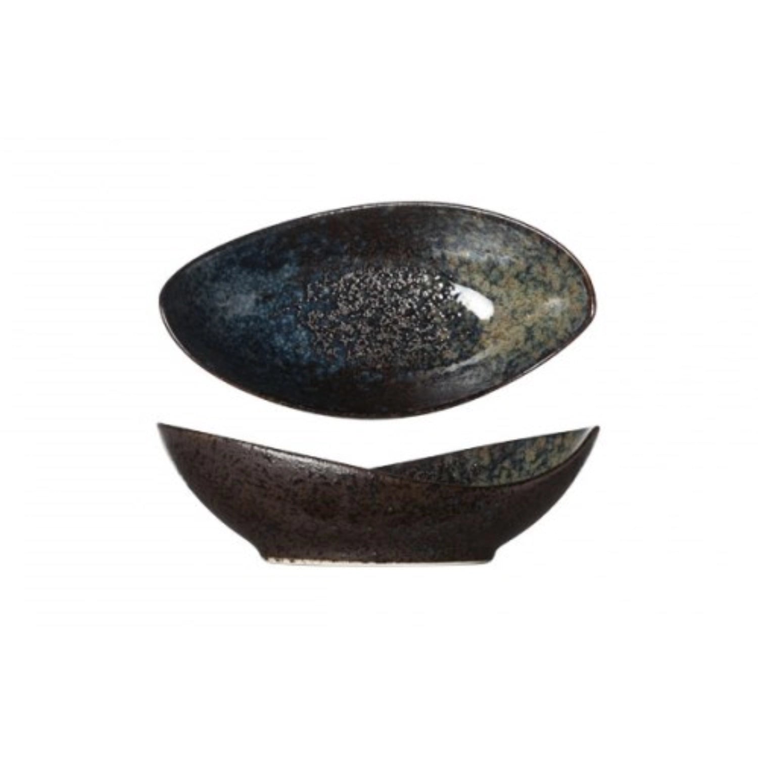 Elegante ovale Schüssel in Schwarz, 16x8x5 cm, ideal für stilvolle Präsentation von Snacks oder Beilagen. Perfekt für jeden Tisch.