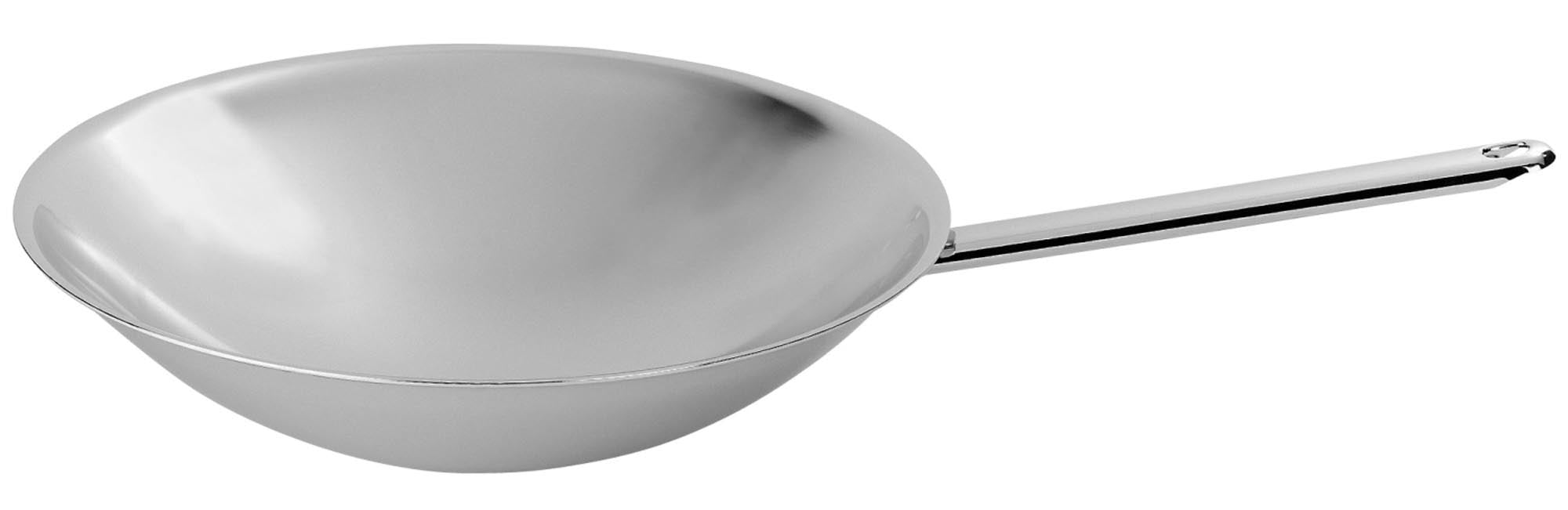 Demeyere Controlinduc Wok 36cm: Unbeschichtet, 18/10 Edelstahl, runder Boden, optimale Wärmeverteilung, ergonomische Griffe, ideal für asiatische Gerichte.