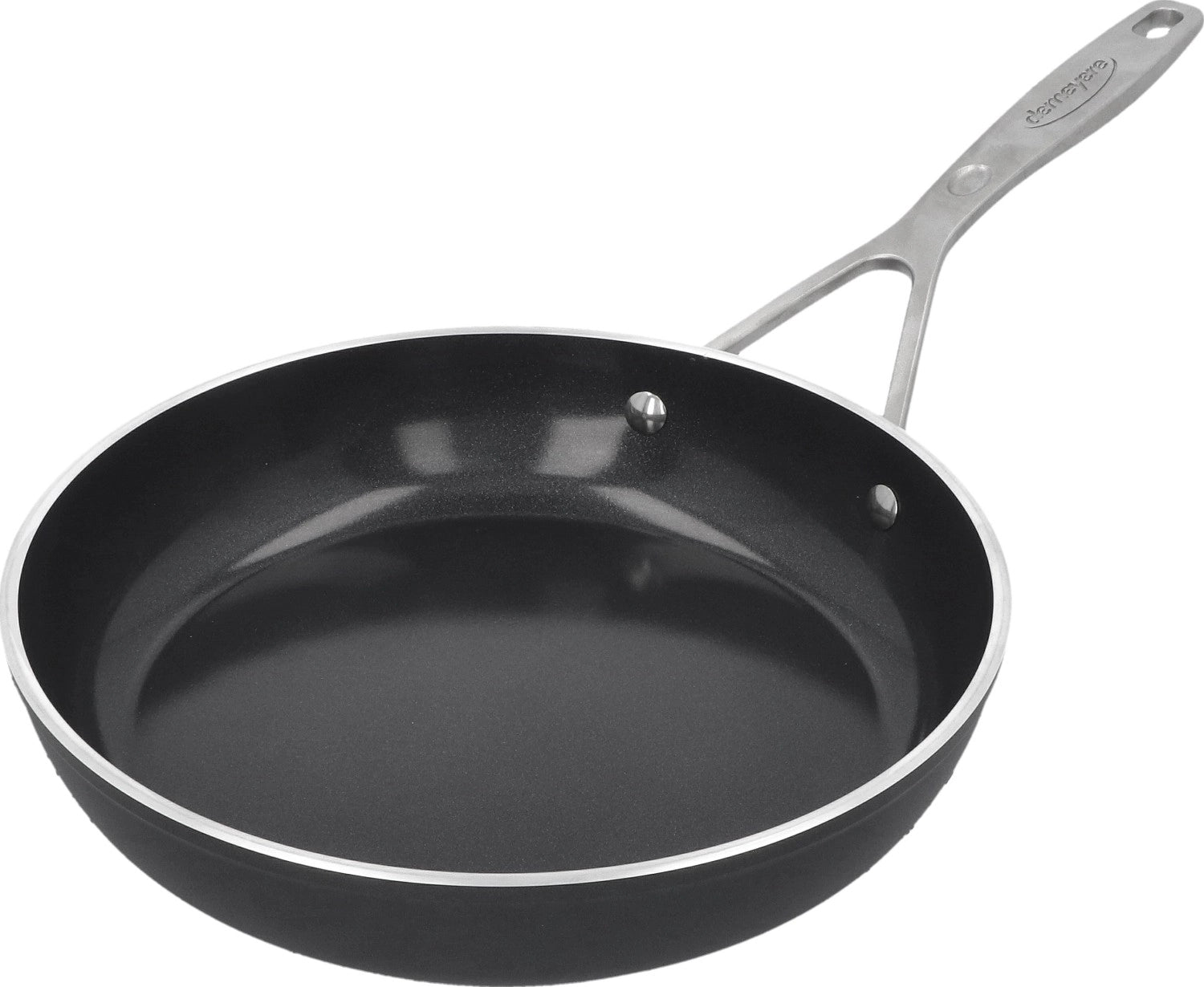 Robuste 28 cm Bratpfanne Alu Industry 3 von Demeyere, ideal für fettfreies Braten und mühelose Reinigung dank langlebiger Antihaftbeschichtung.