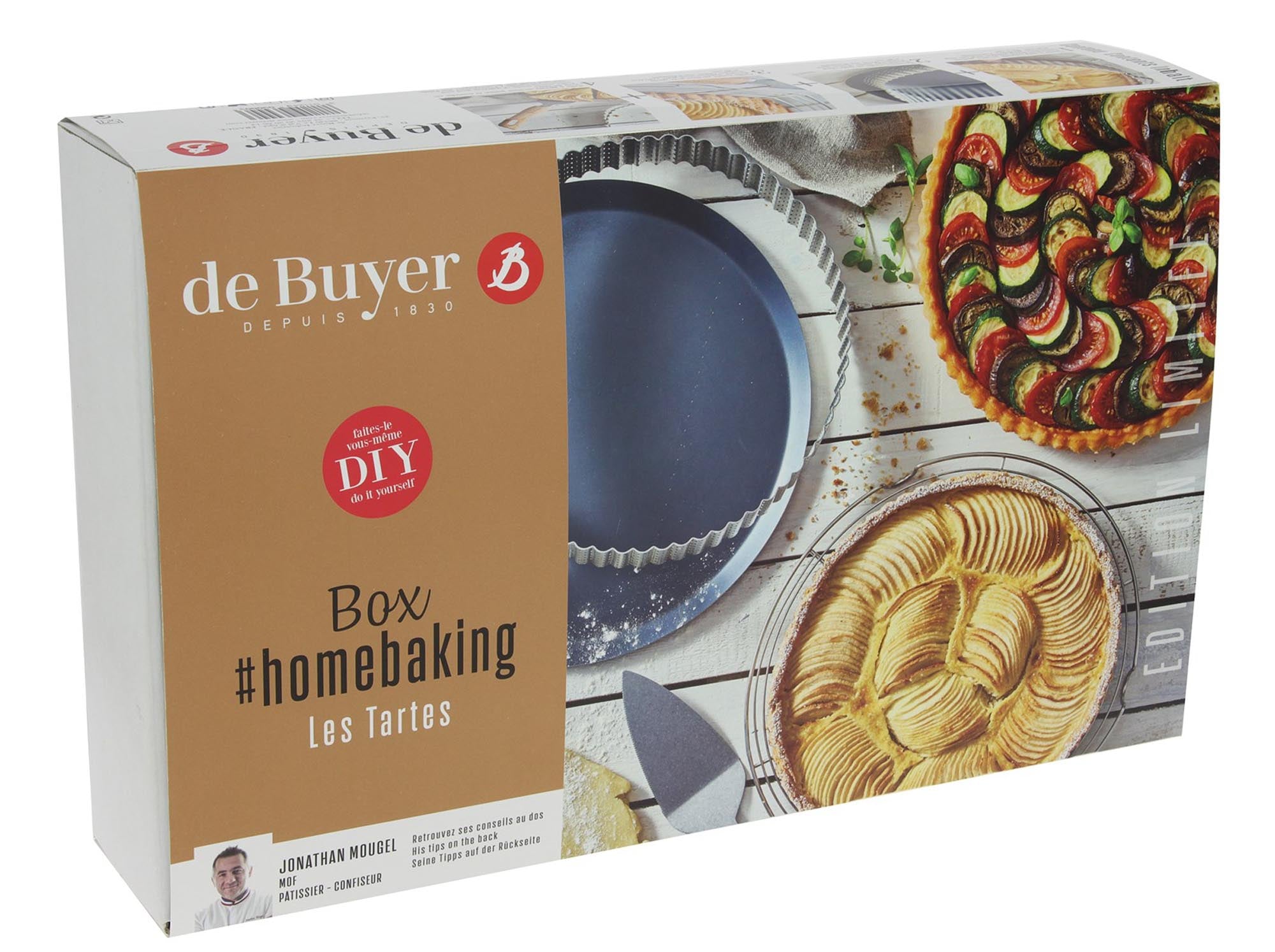 4er Set HOMEBAKING Tarteformen von de Buyer, Ø28cm und Ø24cm, ideal für perfekte Tartes und Quiches, hochwertige Qualität.