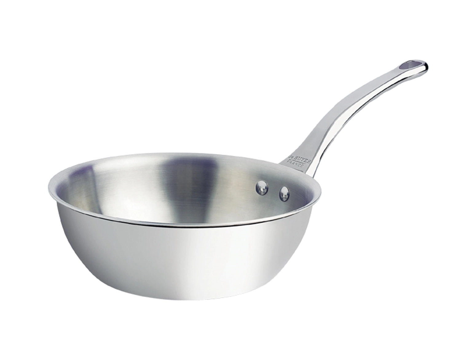 Elegante konische Sauteuse von de Buyer mit 24 cm Durchmesser, ideal für Induktion und vielseitige Kochtechniken.