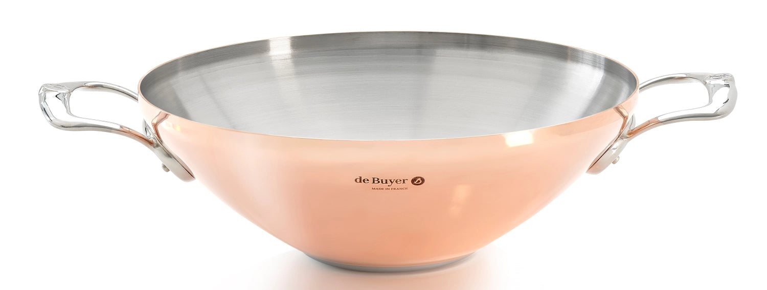 Entdecken Sie den PRIMA MATERA Wok Kupfer-Edelstahl Ø32cm von de Buyer – ideal für Induktion, perfekte Wärmeleitung und elegantes Design.