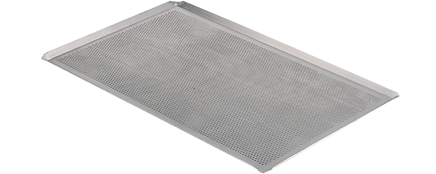 Perforated aluminum baking tray 40x30cm H: 1cm with slanted edge