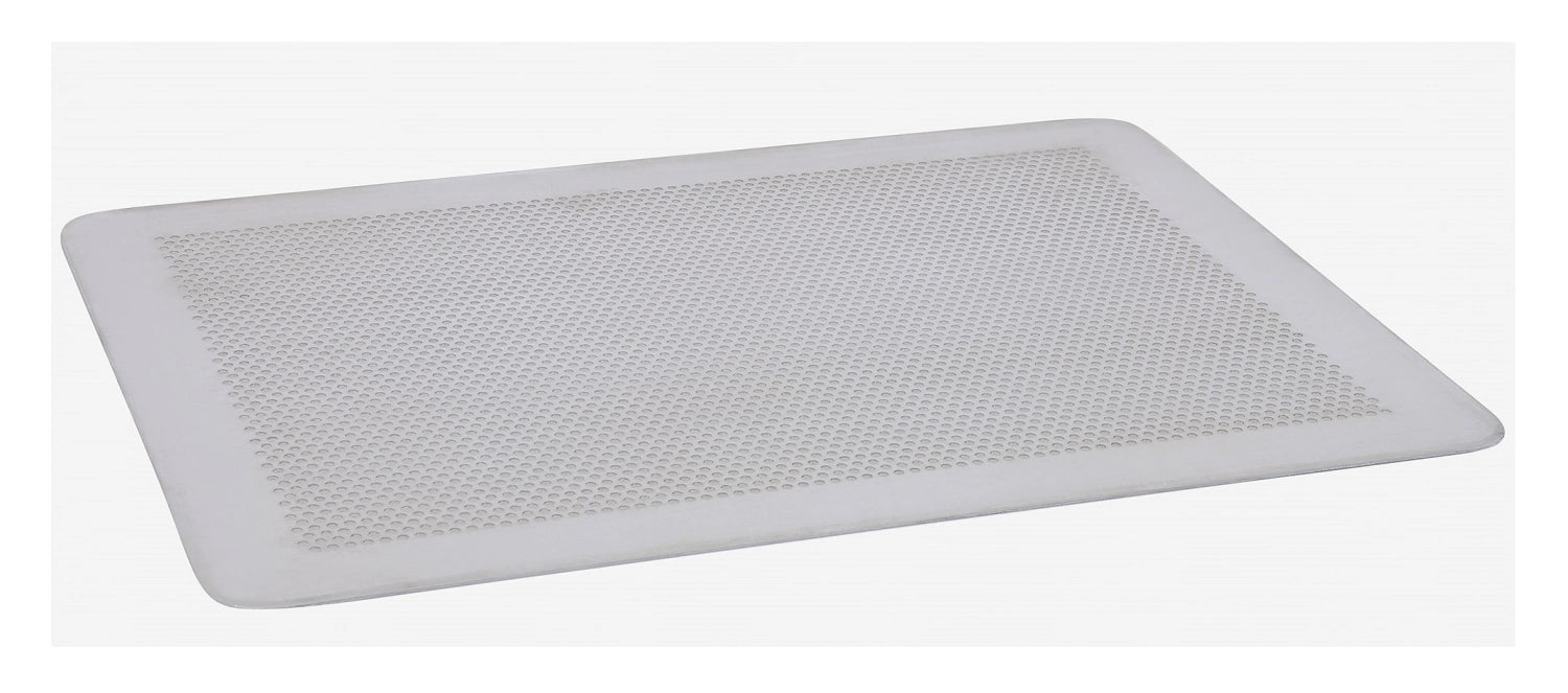 Flaches, perforiertes Alu-Backblech 40x30cm von de Buyer, ideal für gleichmäßiges Backen und optimale Luftzirkulation, perfekt für alle Bäcker.