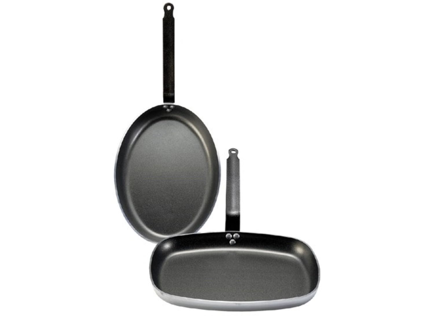 Elegante ovale Fischpfanne aus leichtem Aluminium mit Antihaftbeschichtung, perfekt für köstliche Fischgerichte und einfaches Servieren.