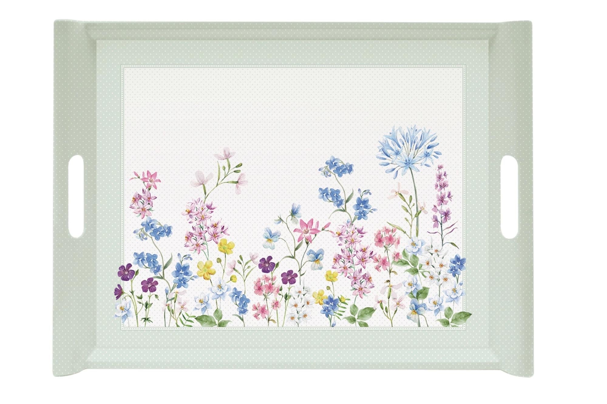 Entdecken Sie das stilvolle Floraison Tablett mit Griffen von Easy Life (52x37 cm) aus robustem Melamin. Ideal für Speisen und Getränke!