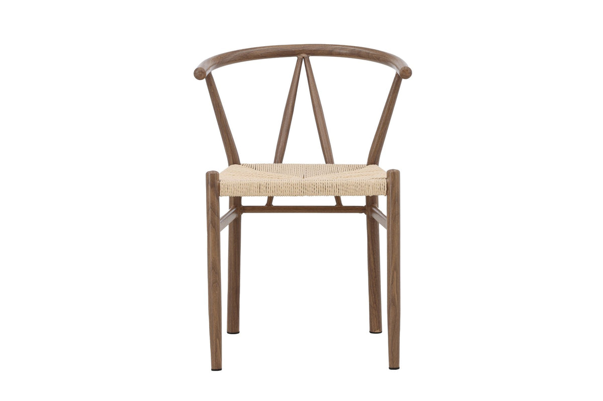 Esszimmerstuhl Alfons von Venture Home in Beige und Braun, Sitzfläche aus Rattan, Beine aus Stahl, schlichte skandinavische Form