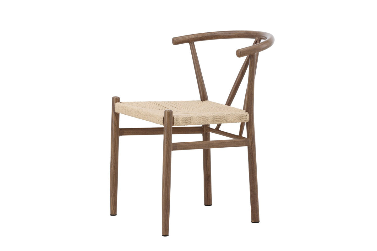 Esszimmerstuhl Alfons von Venture Home in Beige und Braun, Sitzfläche aus Rattan, Beine aus Stahl, schlichte skandinavische Form