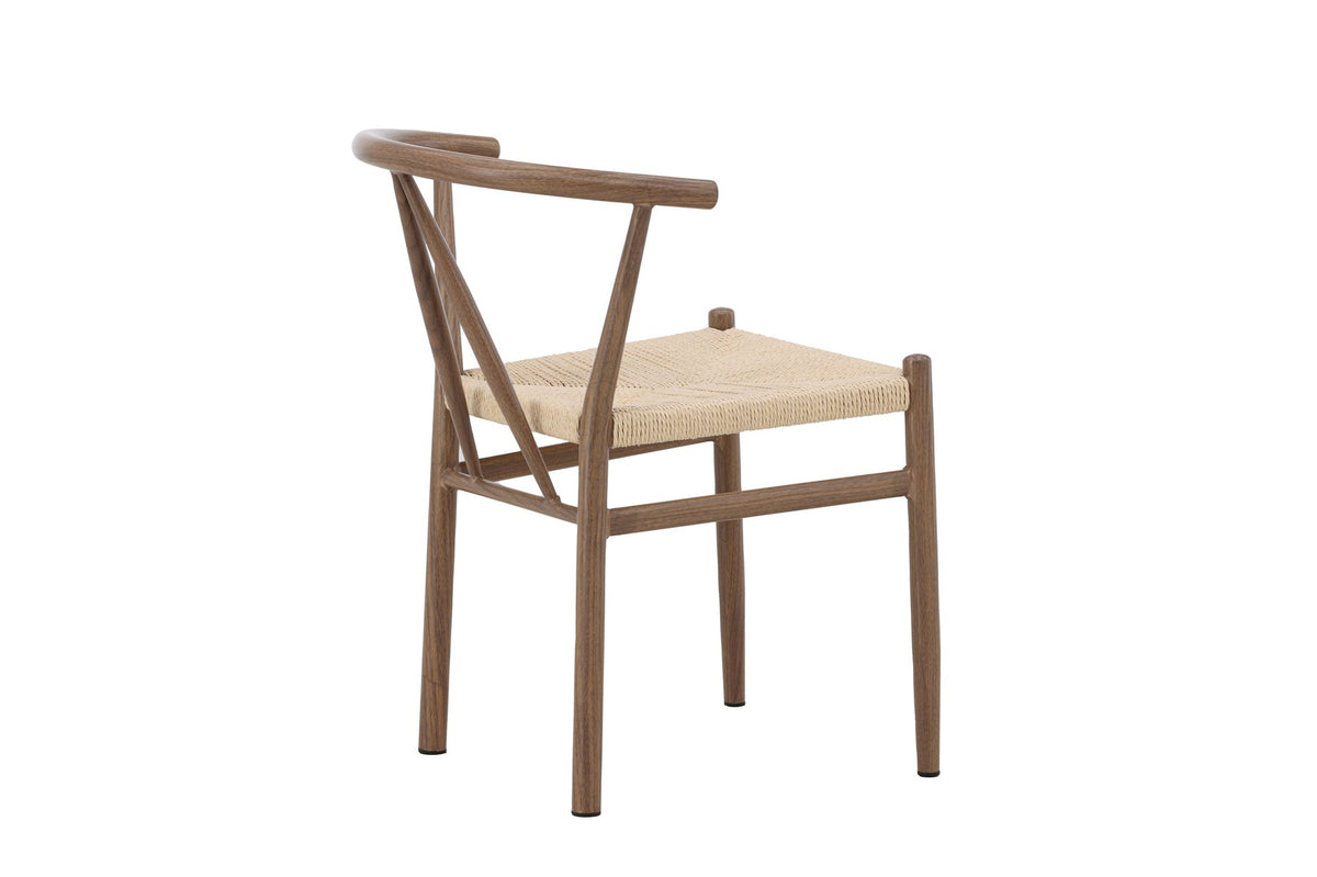 Esszimmerstuhl Alfons von Venture Home in Beige und Braun, Sitzfläche aus Rattan, Beine aus Stahl, schlichte skandinavische Form