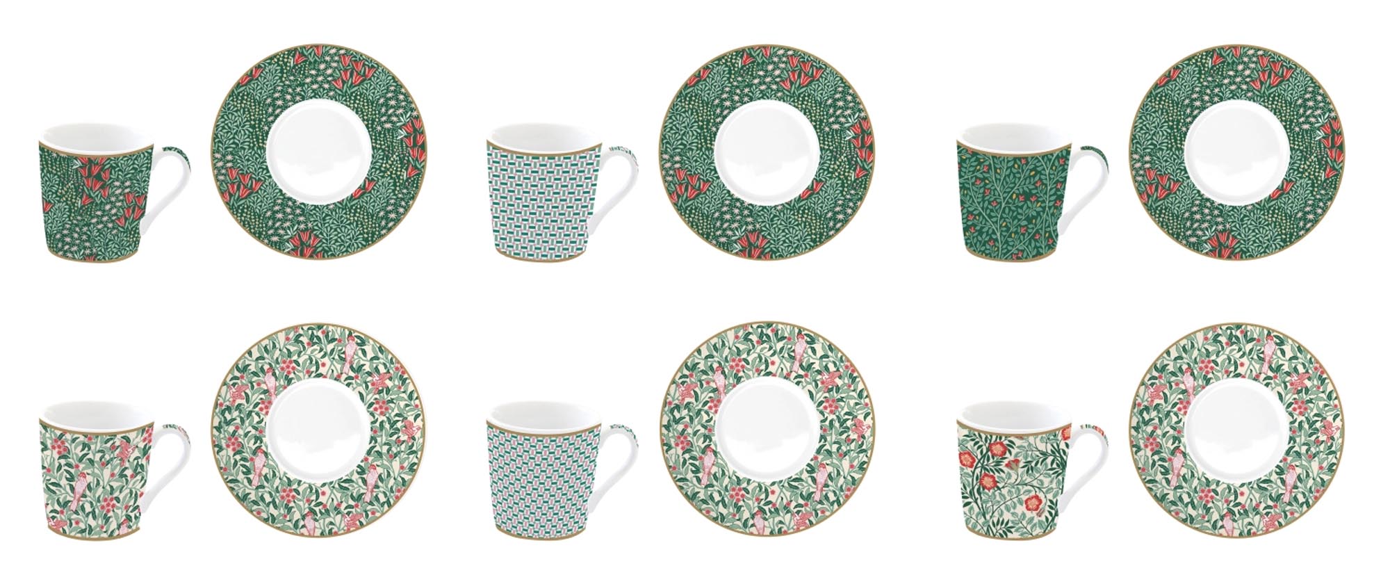 Elegante 6er Espressotassen aus hochwertigem Porzellan mit floralem Design, 100ml, spülmaschinenfest, ideal für Kaffeeliebhaber.