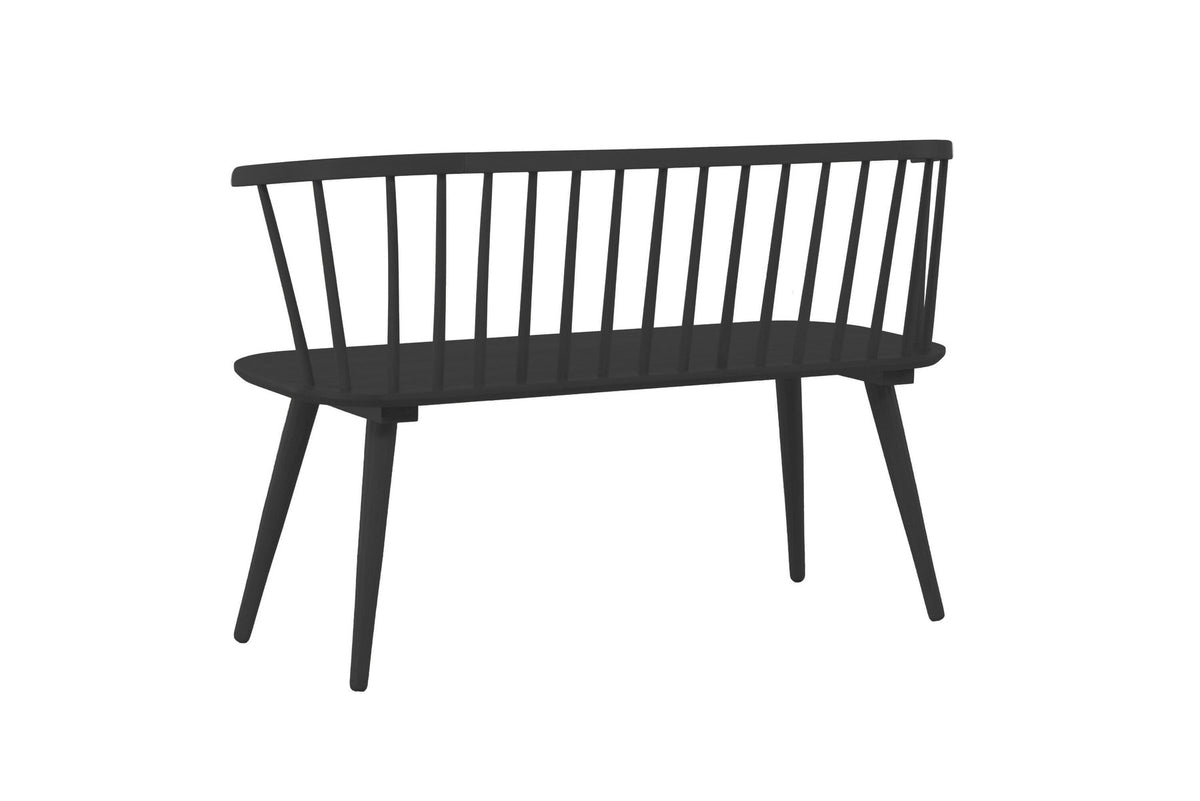 Schwarze Sitzbank Bobby aus Gummiholz von Venture Home mit geraden Linien, Masse 120 x 49 x 77 cm, Frontalansicht auf hellem Untergrund.