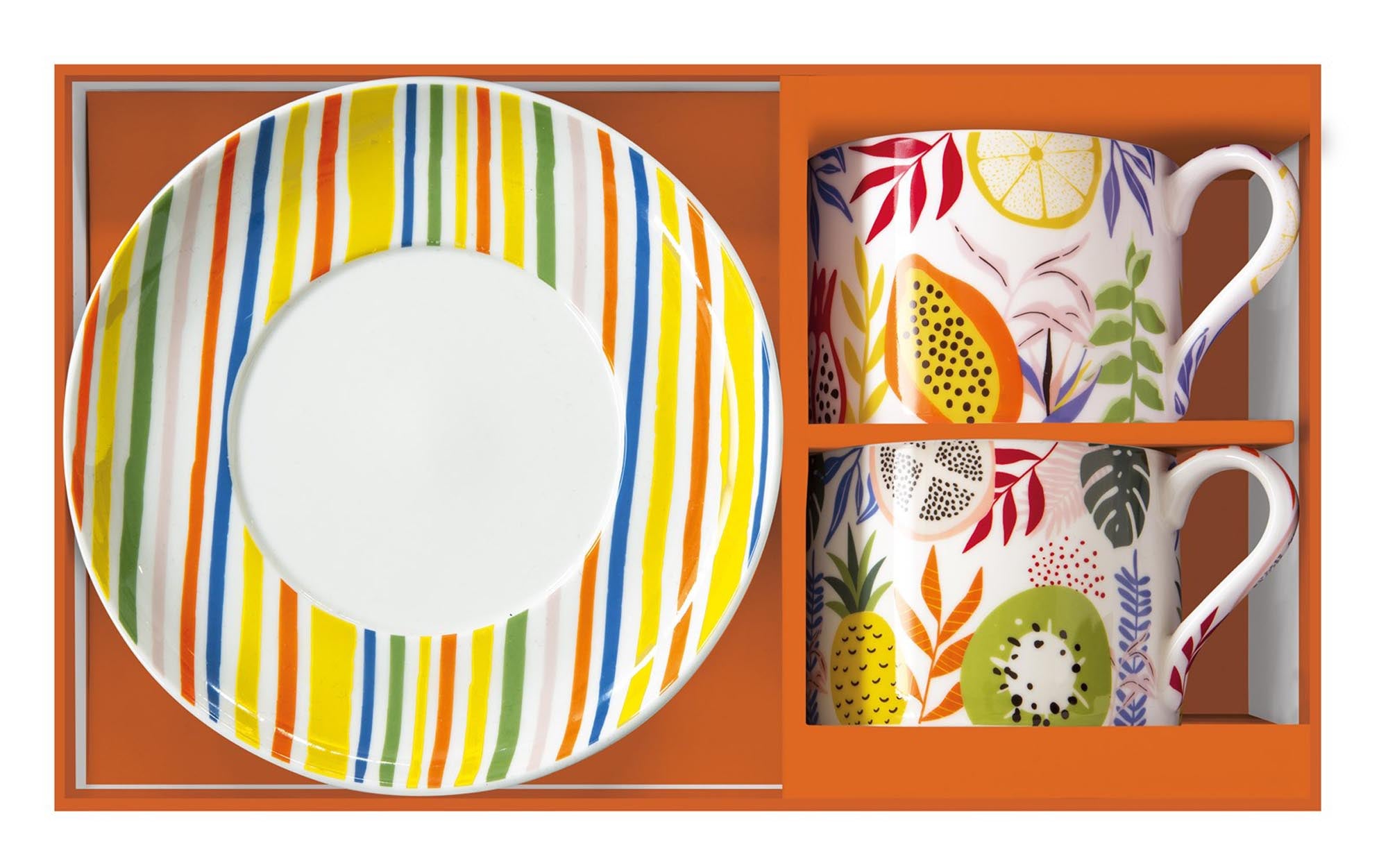 Fruchtige Eleganz: 2er Set Coffee Mania Tassen mit Untertassen.