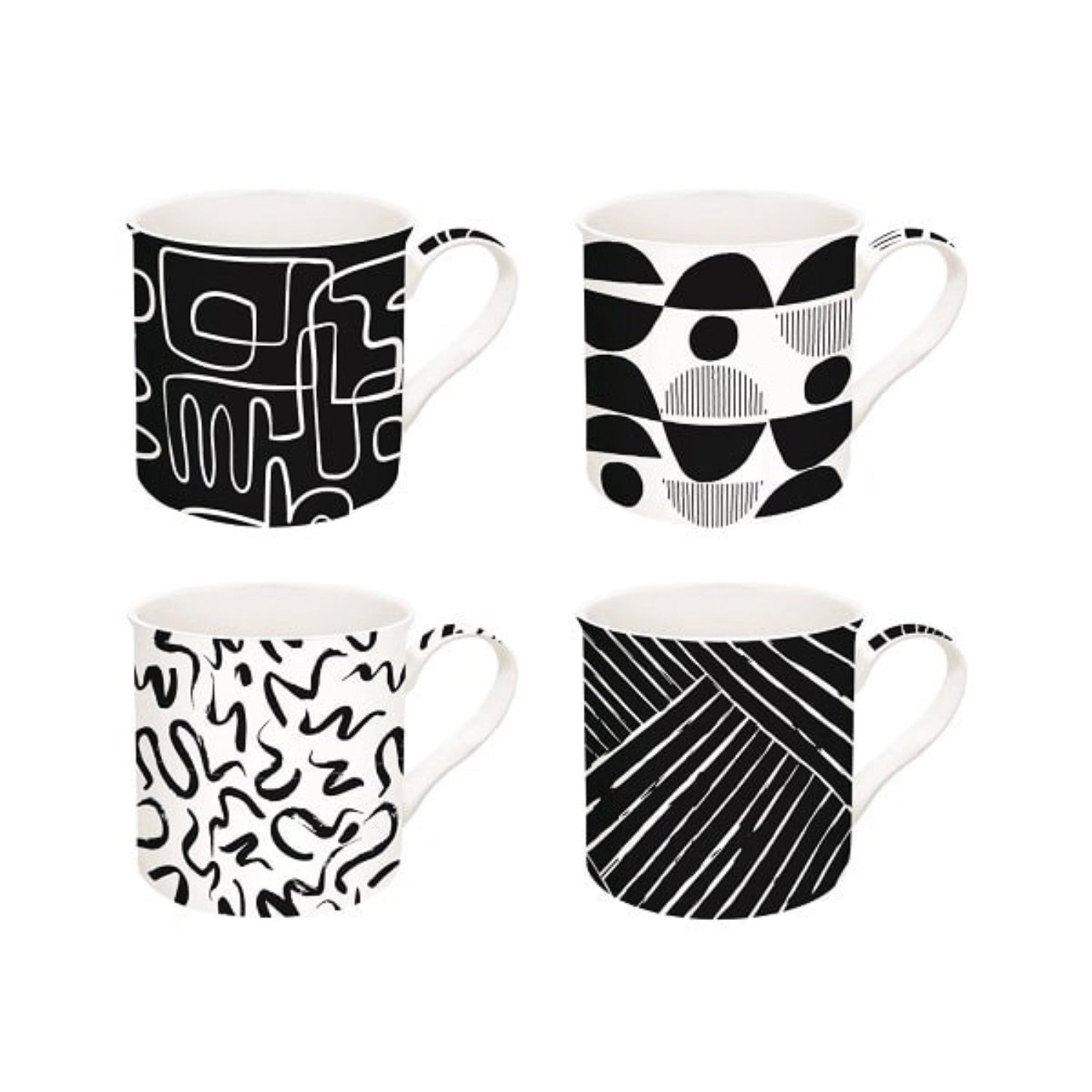Buntes 4er Set Graffiti Porzellanbecher (300ml) von Easy Life, ideal für Kaffee oder Tee, mit einzigartigem, kreativem Design.