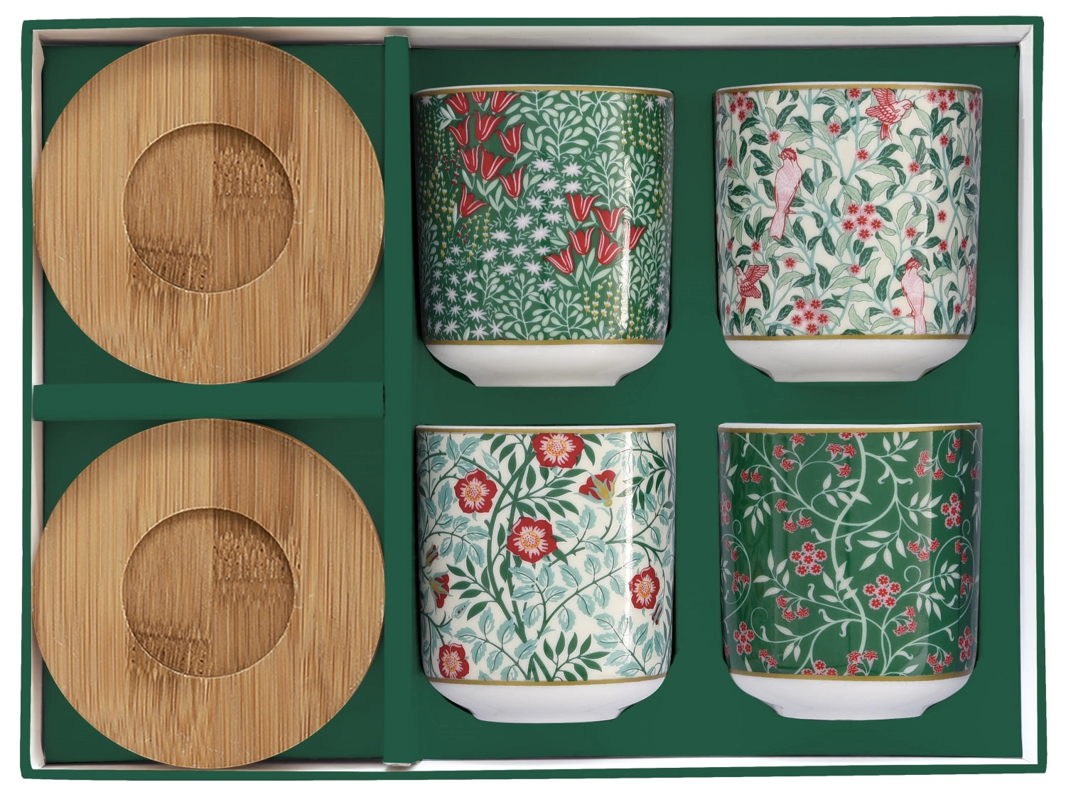 Vibrantes 4-teiliges Espressotassen-Set "Coffee Mania" von Easy Life, mit kunstvollen Blumenmotiven für ein elegantes Kaffeevergnügen.