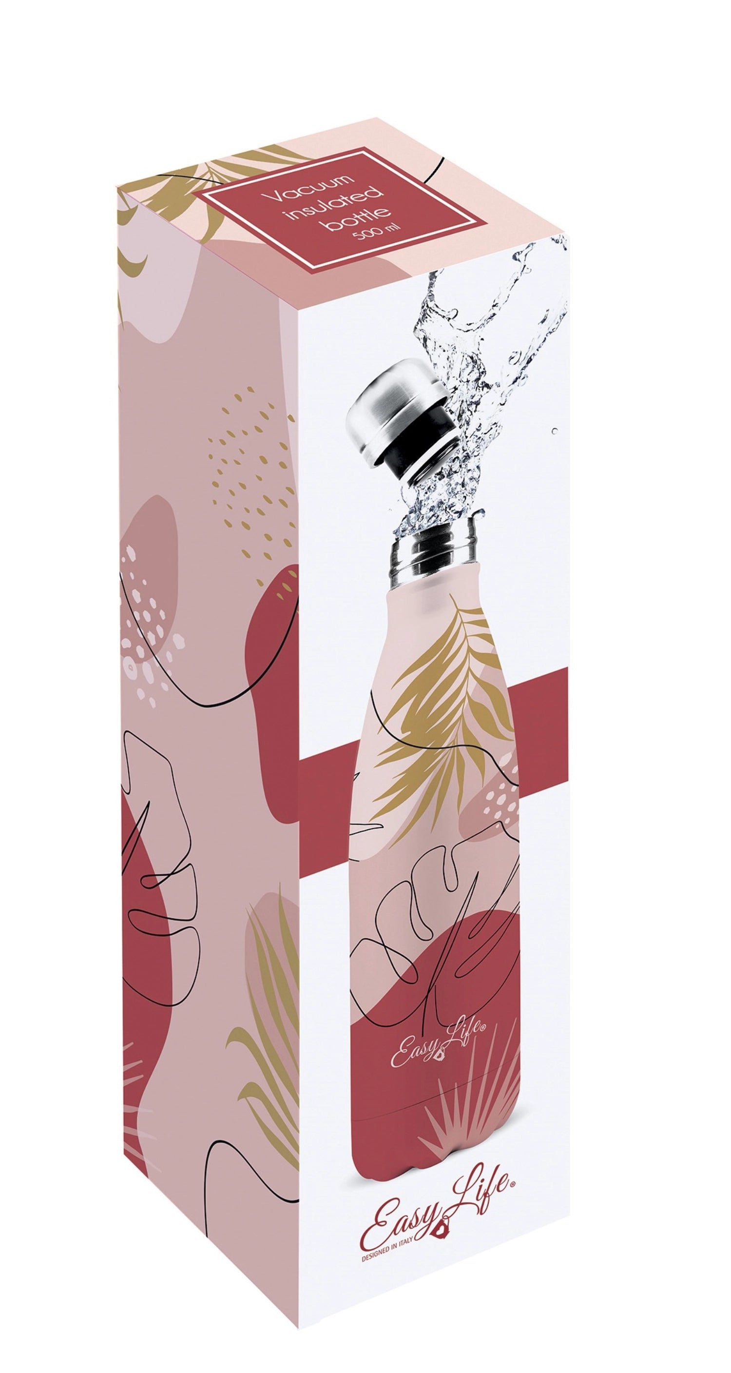 Stylische doppelwandige Isolierflasche von Easy Life mit 500ml Fassungsvermögen, präsentiert in einem einzigartigen Abstract-Muster, perfekt für unterwegs.