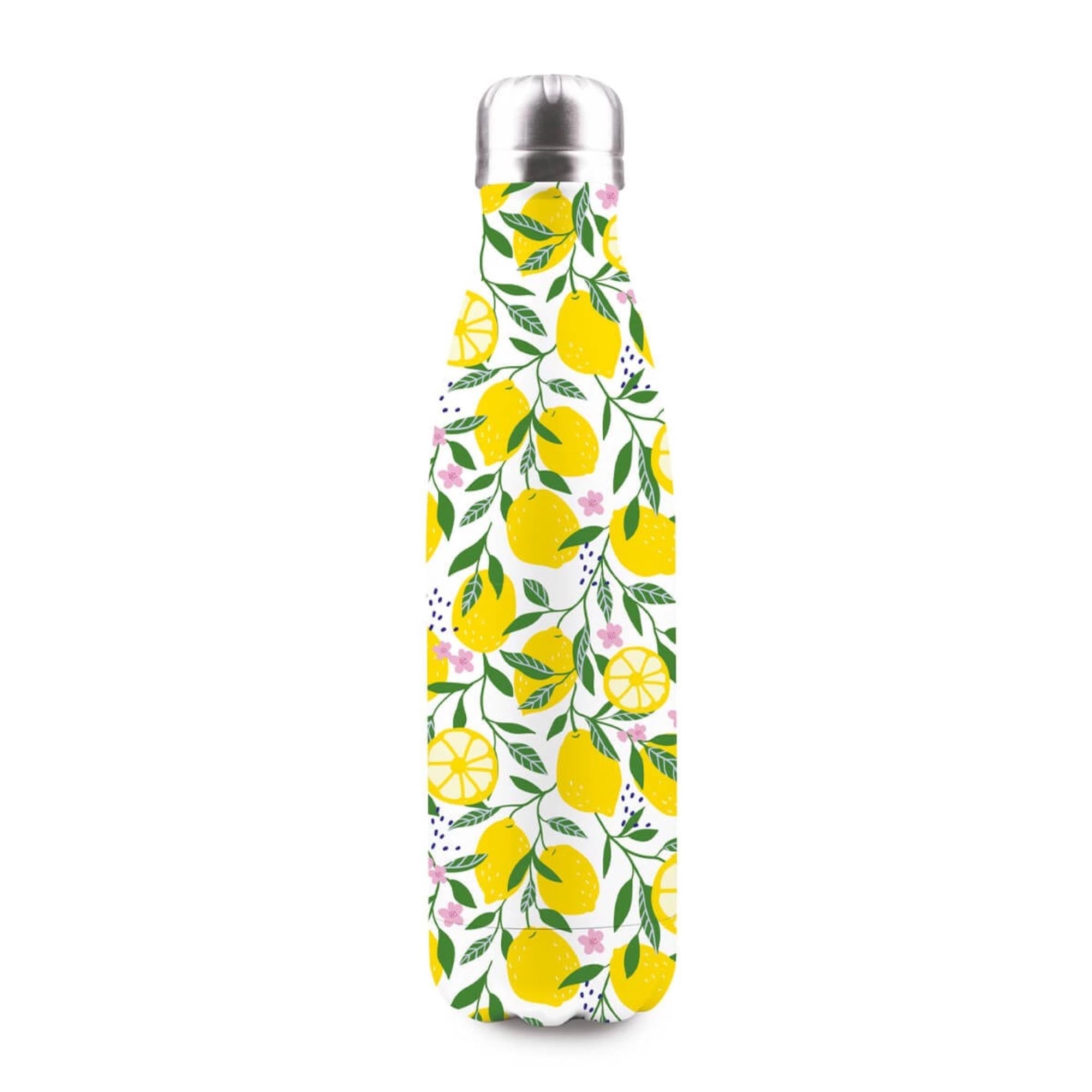 Stylische 500ml Isolierflasche in Lemon, hält Getränke 12h heiss, 24h kalt. Leicht, auslaufsicher, BPA-frei, ideal für unterwegs.