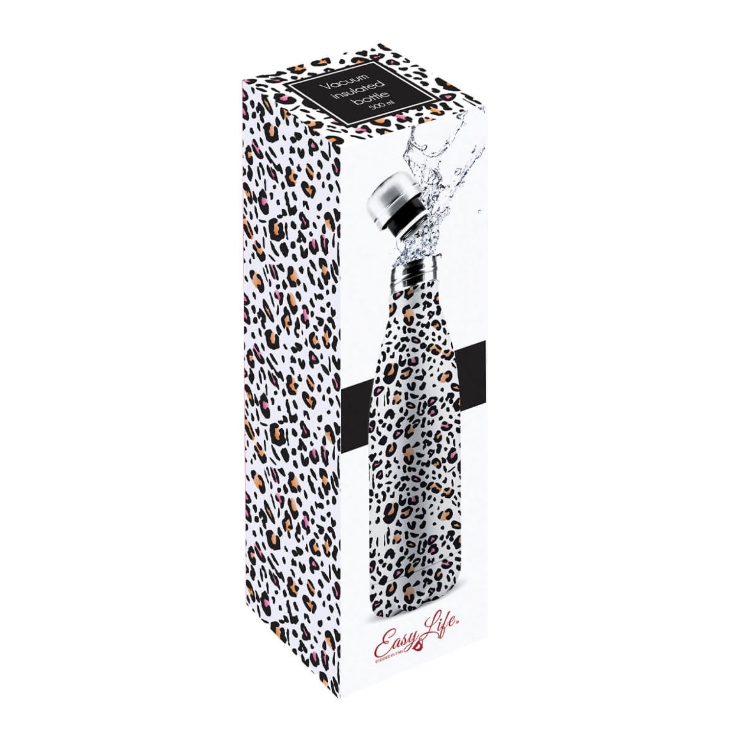 Elegante 500ml Isolierflasche mit doppelter Wand, verziert mit einem einzigartigen Tierdesign, perfekt für heiße und kalte Getränke unterwegs.
