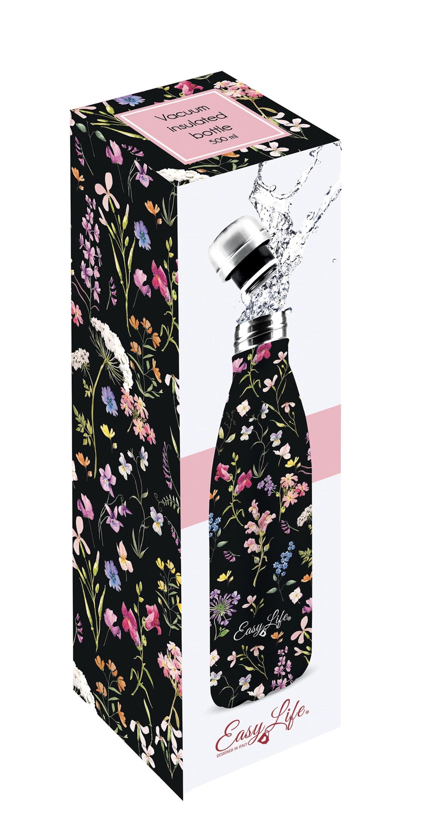 Elegante doppelwandige Isolierflasche 500ml mit Meadow Flowers Design von Easy Life. Perfekt für heiße und kalte Getränke, ideal für jeden Tag.