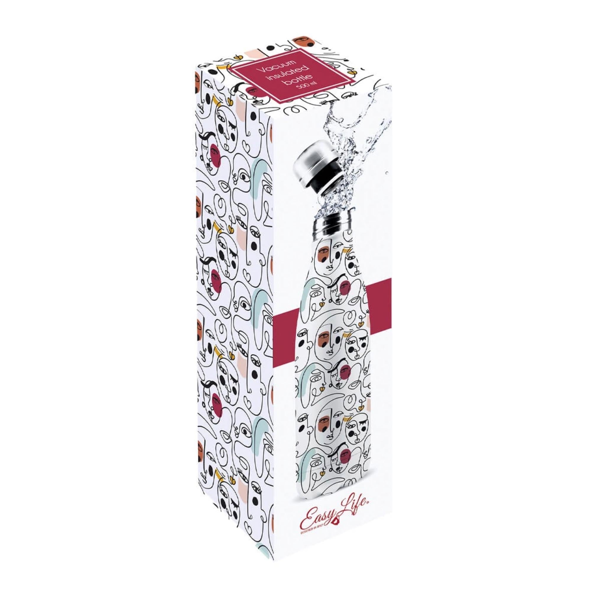 Moderne 500ml Isolierflasche aus Edelstahl, doppelwandig für optimale Isolierung. Hält Getränke bis zu 24 Stunden heiß oder kalt, hygienisch und BPA-frei.