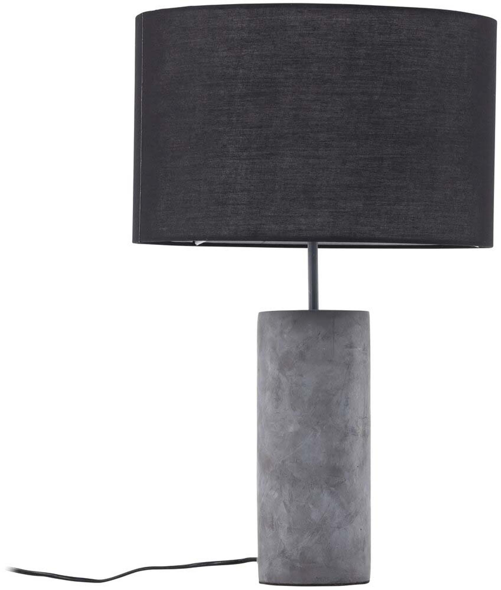 Nancy Tischleuchte: Betonfuss, Leinen-Design, skandinavische Eleganz.