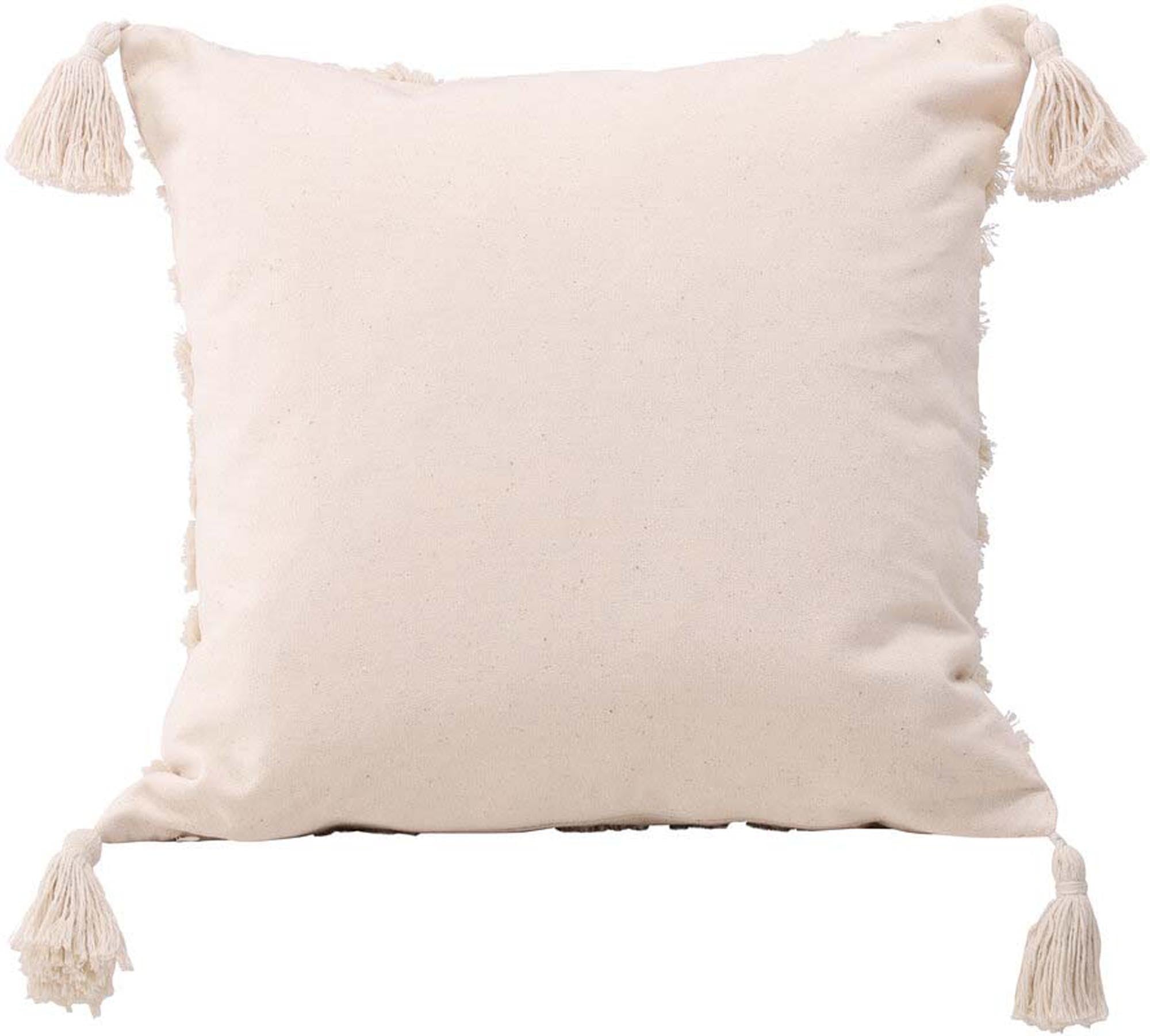 Stilvoller Lovis Kissenbezug von Venture Home in sanftem Creme, mit modernem Muster und eleganten Quasten für einladende Wohnräume.