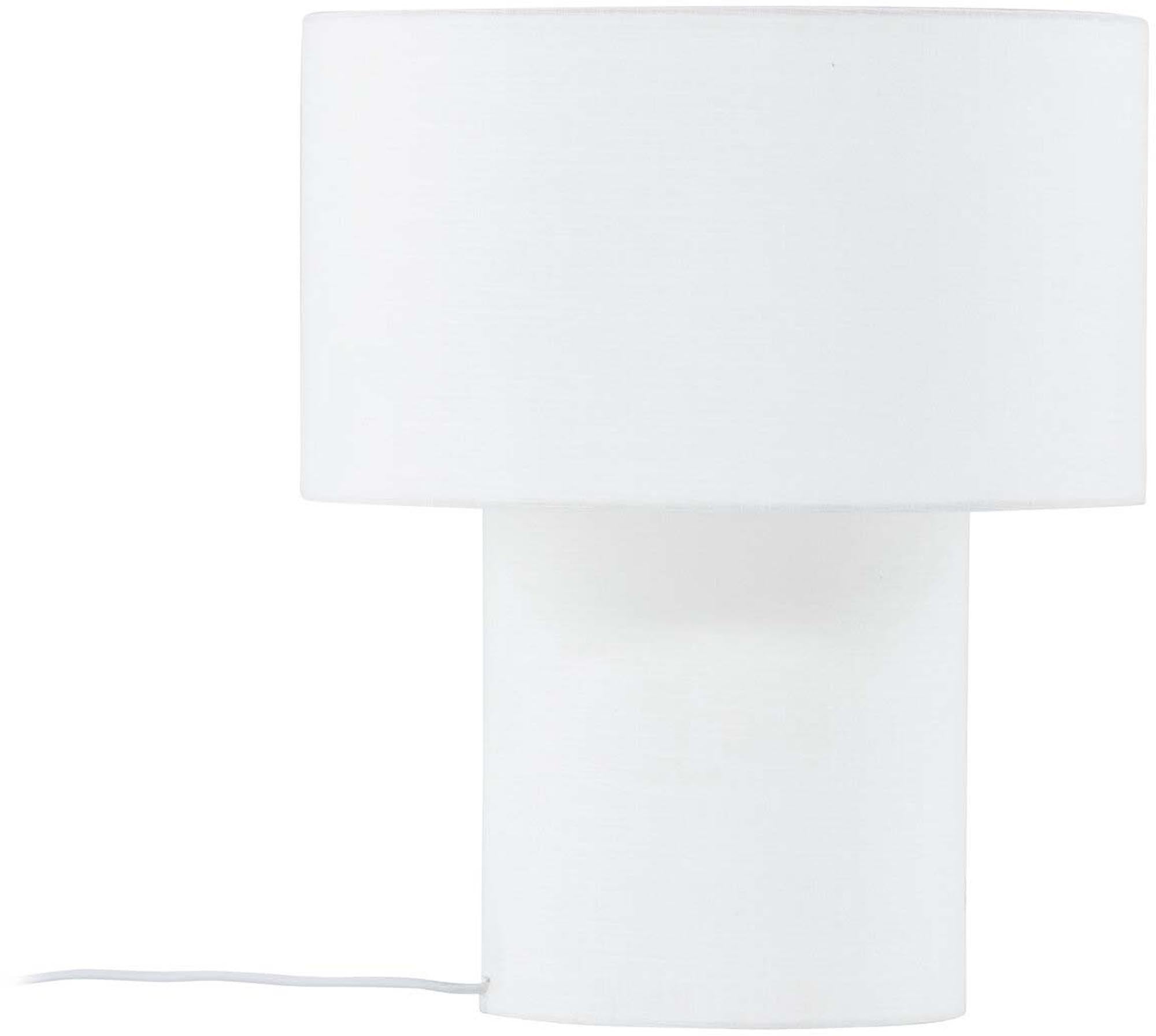 Die Globia Tischleuchte von Venture Home: Elegantes Design, beiger Leinenstoff, sanftes Licht, kompakt und stilvoll.