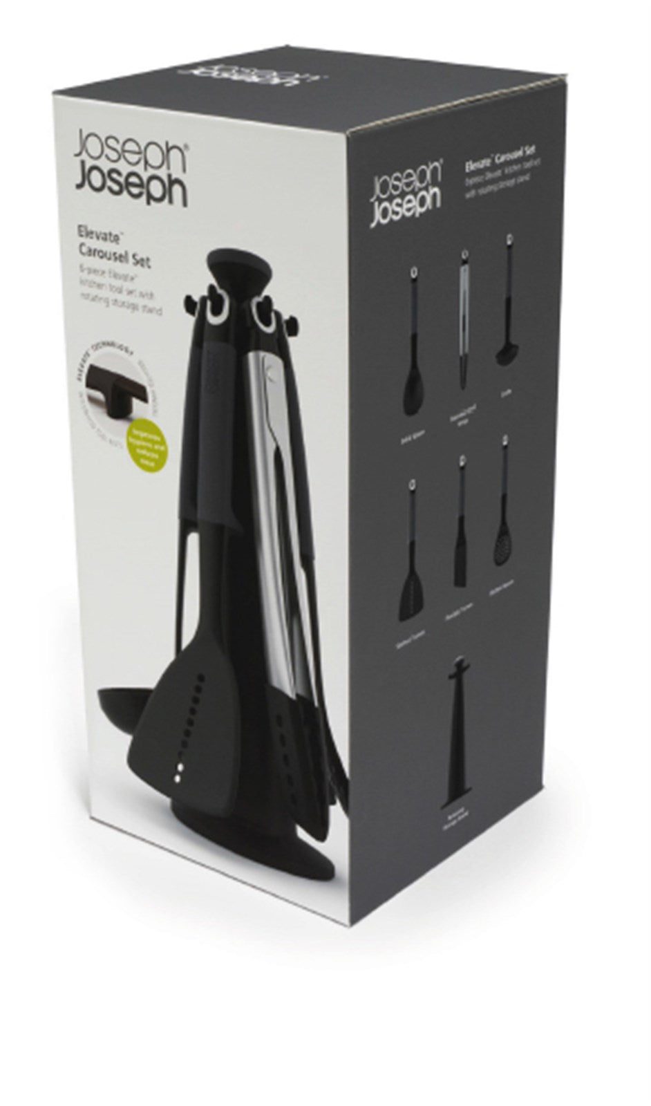 Das Elevate Karussell Geschenkset von Joseph Joseph: 7 hochwertige Küchenutensilien aus Nylon und Silikon, platzsparend, modern, ideal als Geschenk.