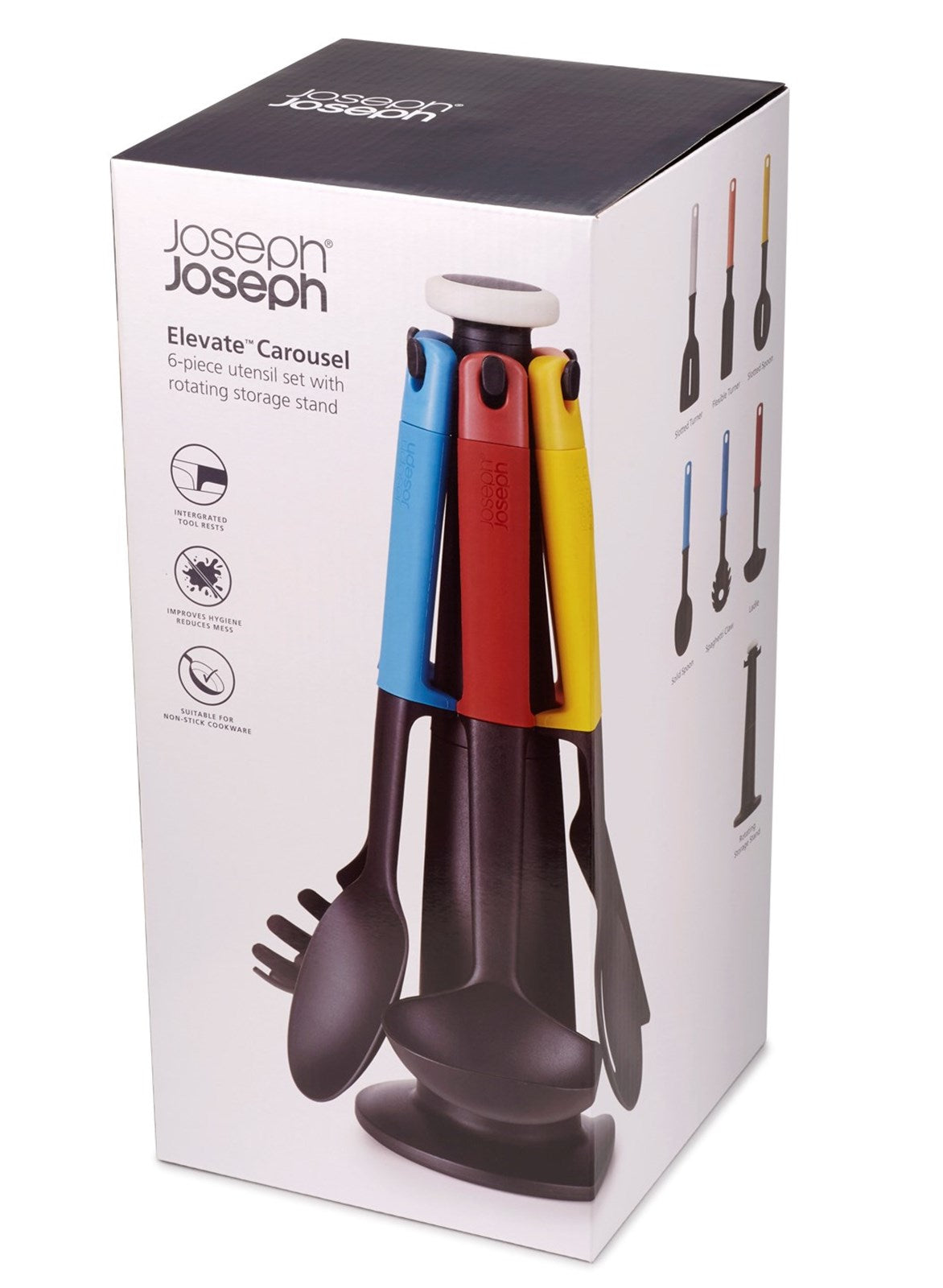 Das Elevate Drehst 6tlg. KochbesteckSet von Joseph Joseph bietet funktionales Design, hygienische Aufbewahrung und hitzebeständige Materialien.