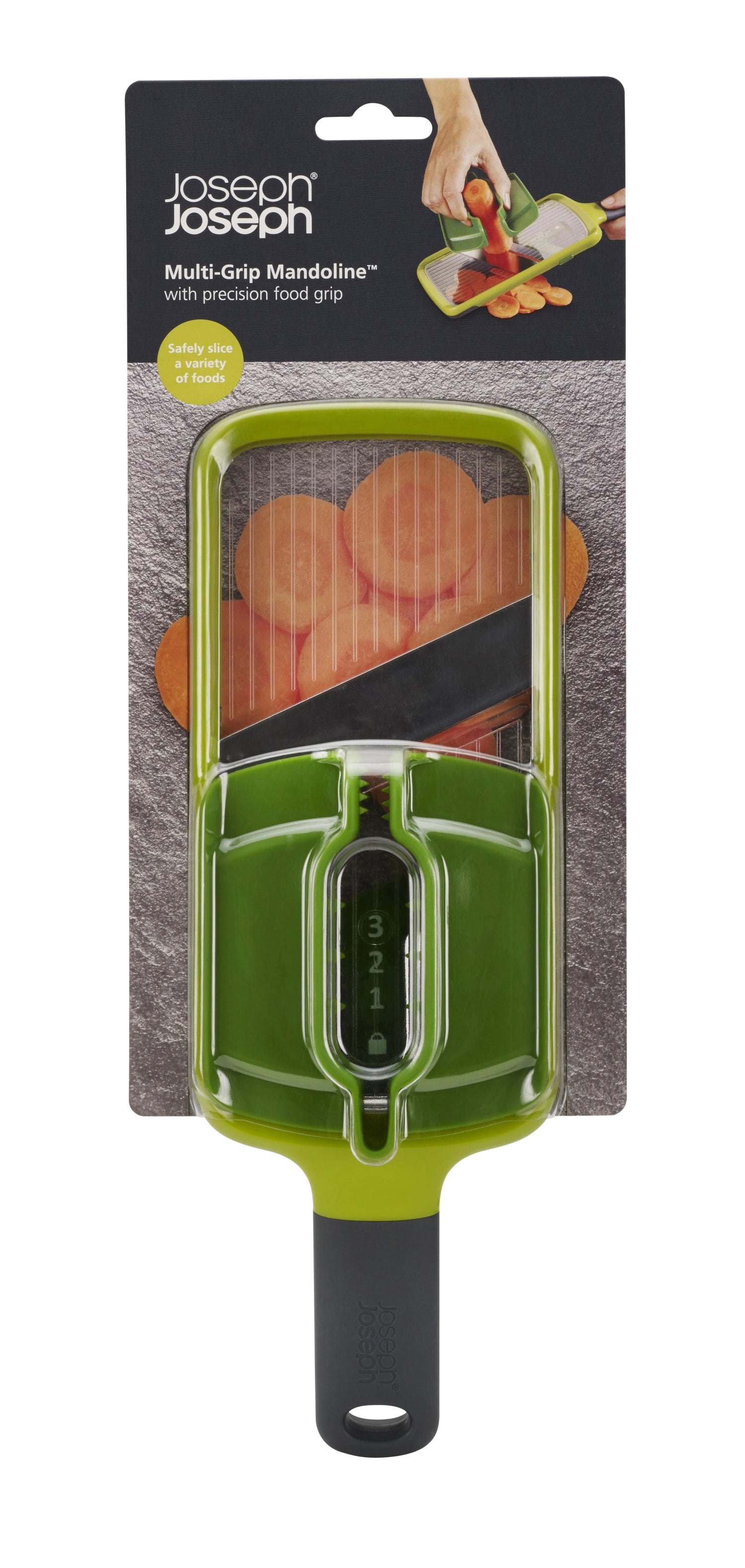 Multi -grip mandolin with precise grocery handle - green